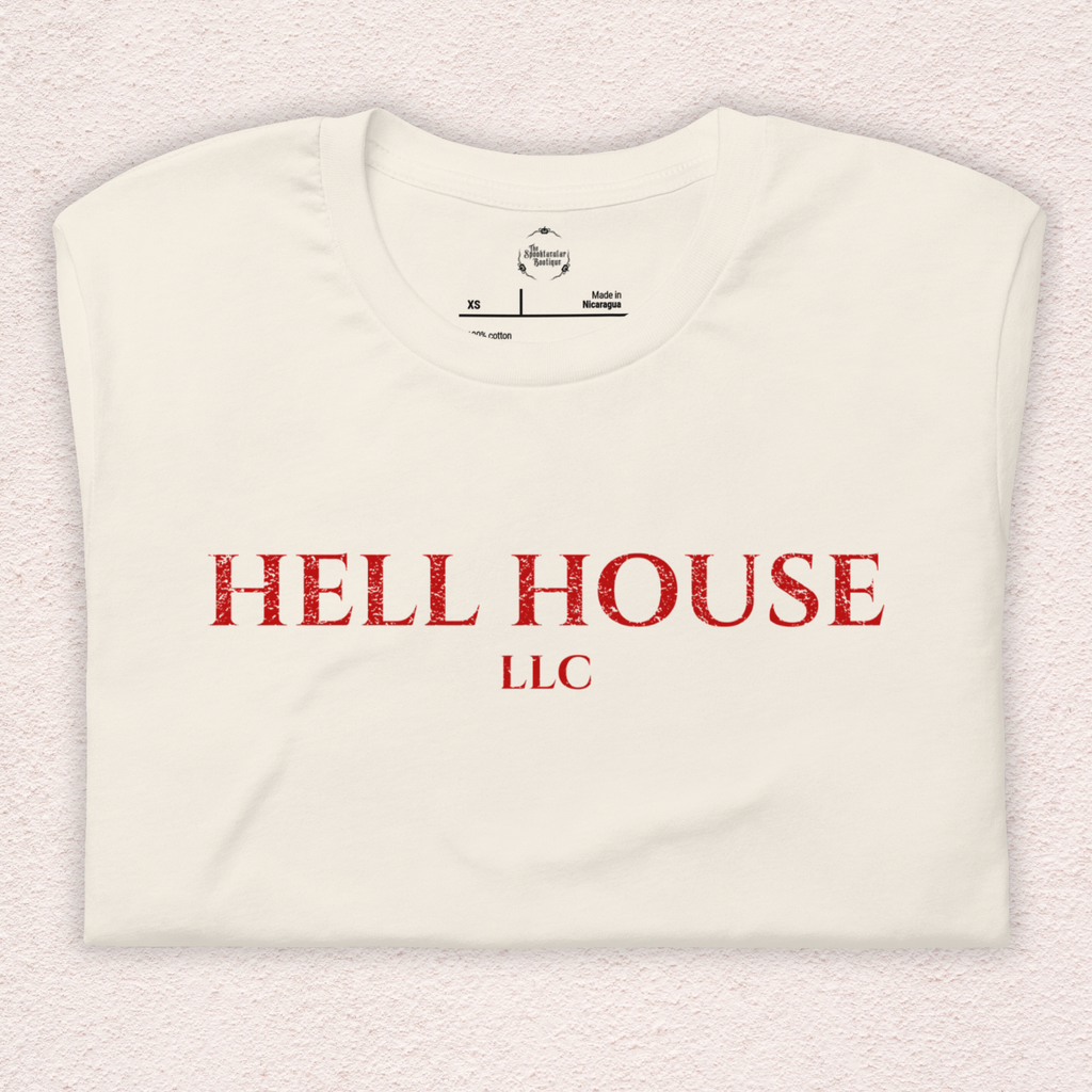 Hell House LLC Tee | Haunted Attraction Horror Shirt | Bella+Canvas Unisex Graphic Tee (Red Basic Font)
