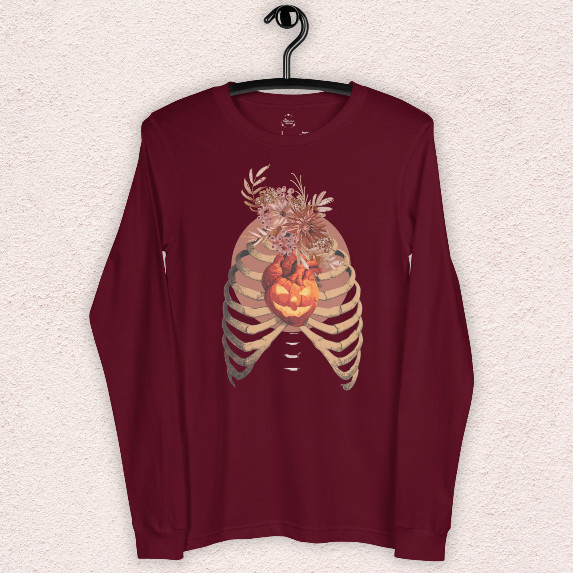 A Fall’s Heart Tee | Skeleton Pumpkin Halloween Shirt | Bella+Canvas Spooky Autumn Graphic Long Sleeve Tee