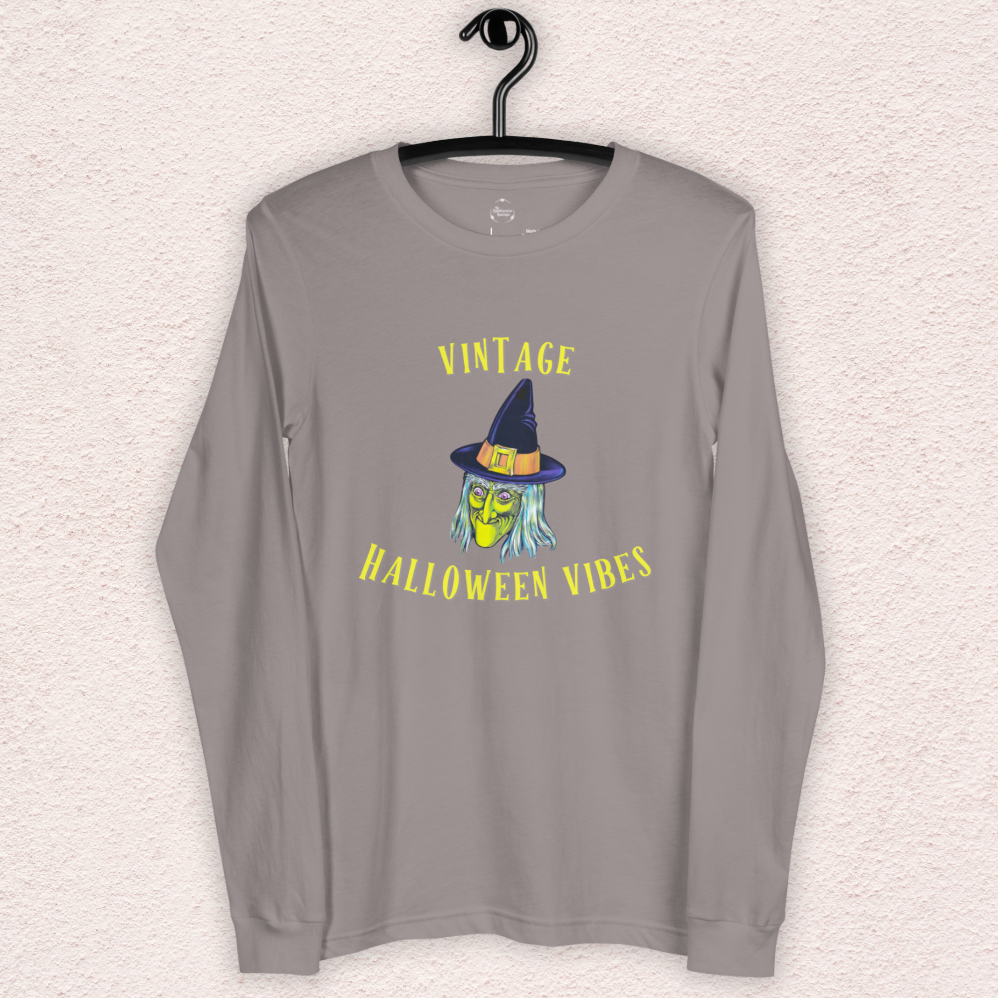 Vintage Halloween Vibes Long Sleeve Tee | Bella+Canvas Unisex Retro Witch Shirt | Color Graphic