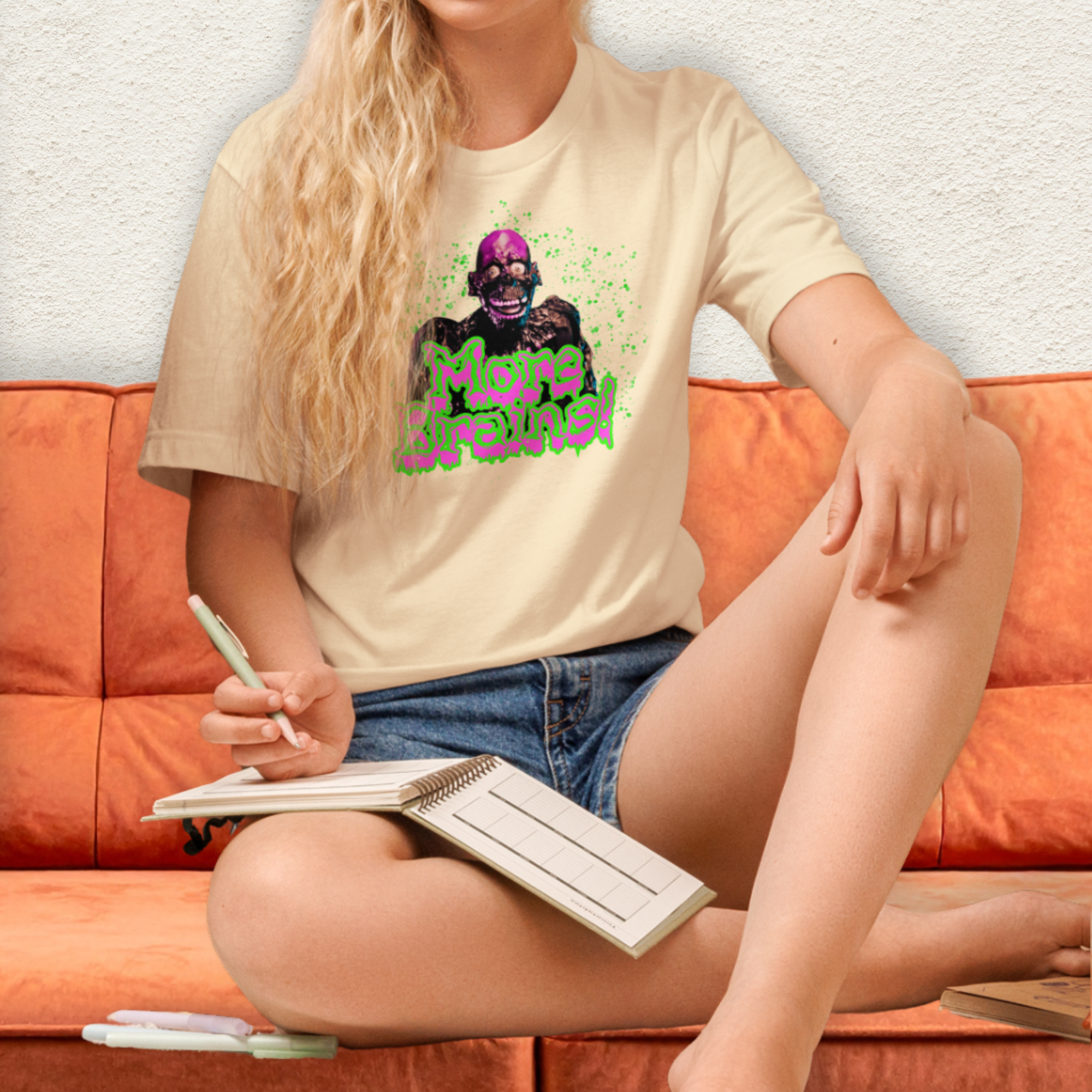 More Brains Tee | Unisex Neon 80s Zombie Horror Graphic Shirt