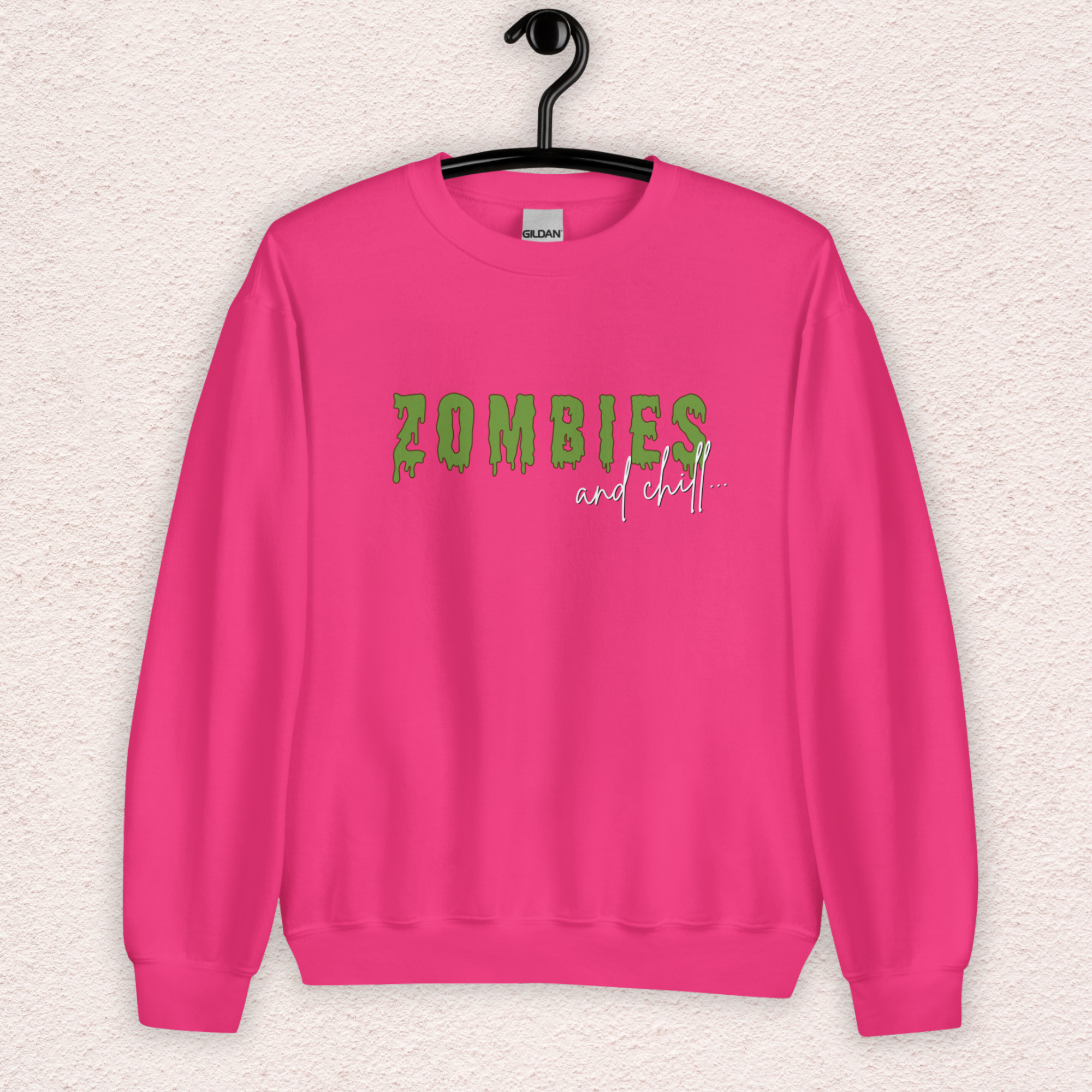 Zombies & Chill Sweatshirt | Horror Movie Crewneck | Gildan Heavy Blend Spooky Zombie Sweatshirt