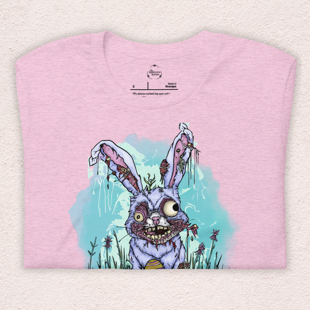The Easter Bunny Knows Where the Bodies Are Buried T-Shirt | Zombie Easter Bunny Horror Tee | Funny Dark Humor Easter Shirt | Bella+Canvas Unisex