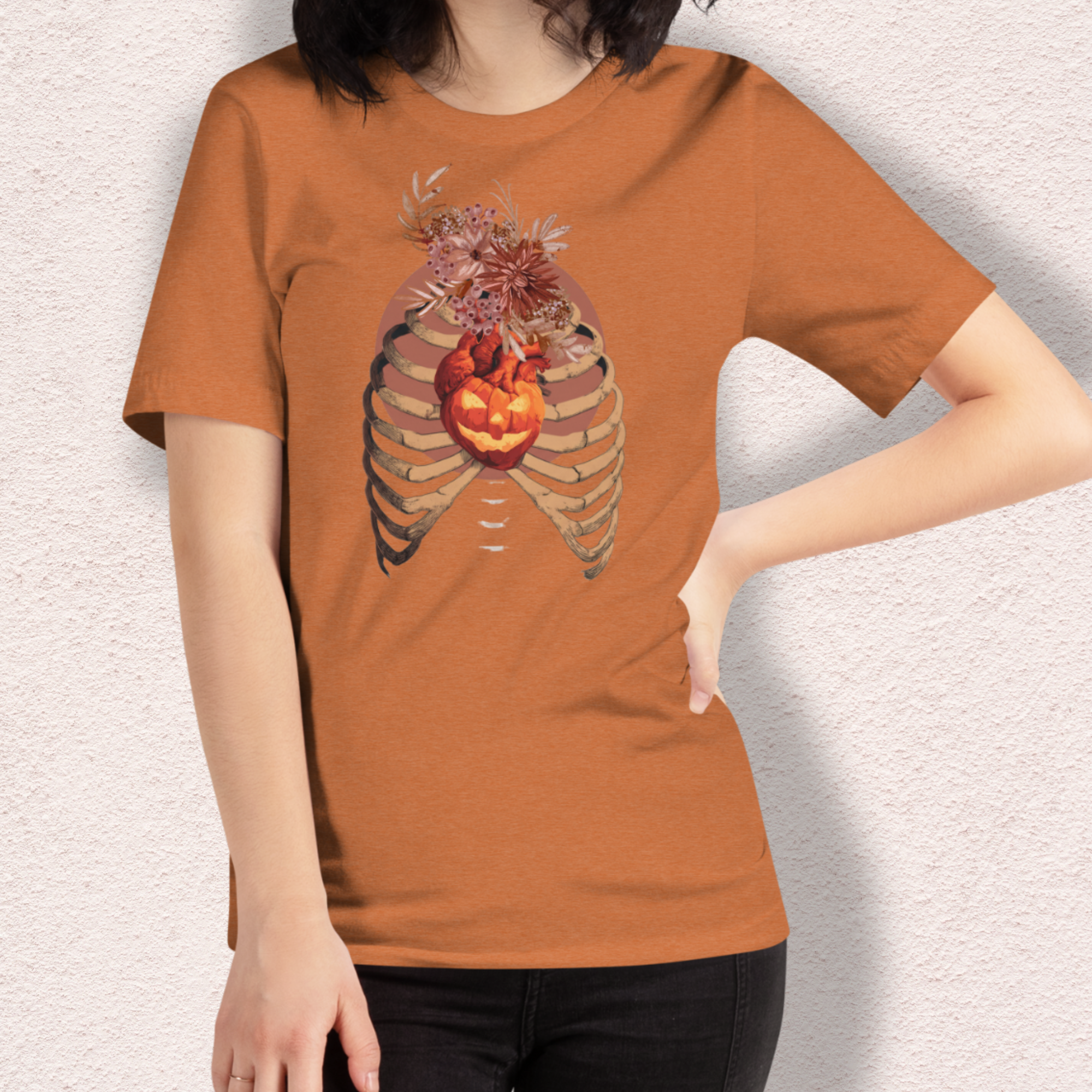 A Fall’s Heart Tee | Skeleton Pumpkin Halloween Shirt | Bella+Canvas Spooky Autumn Graphic Tee