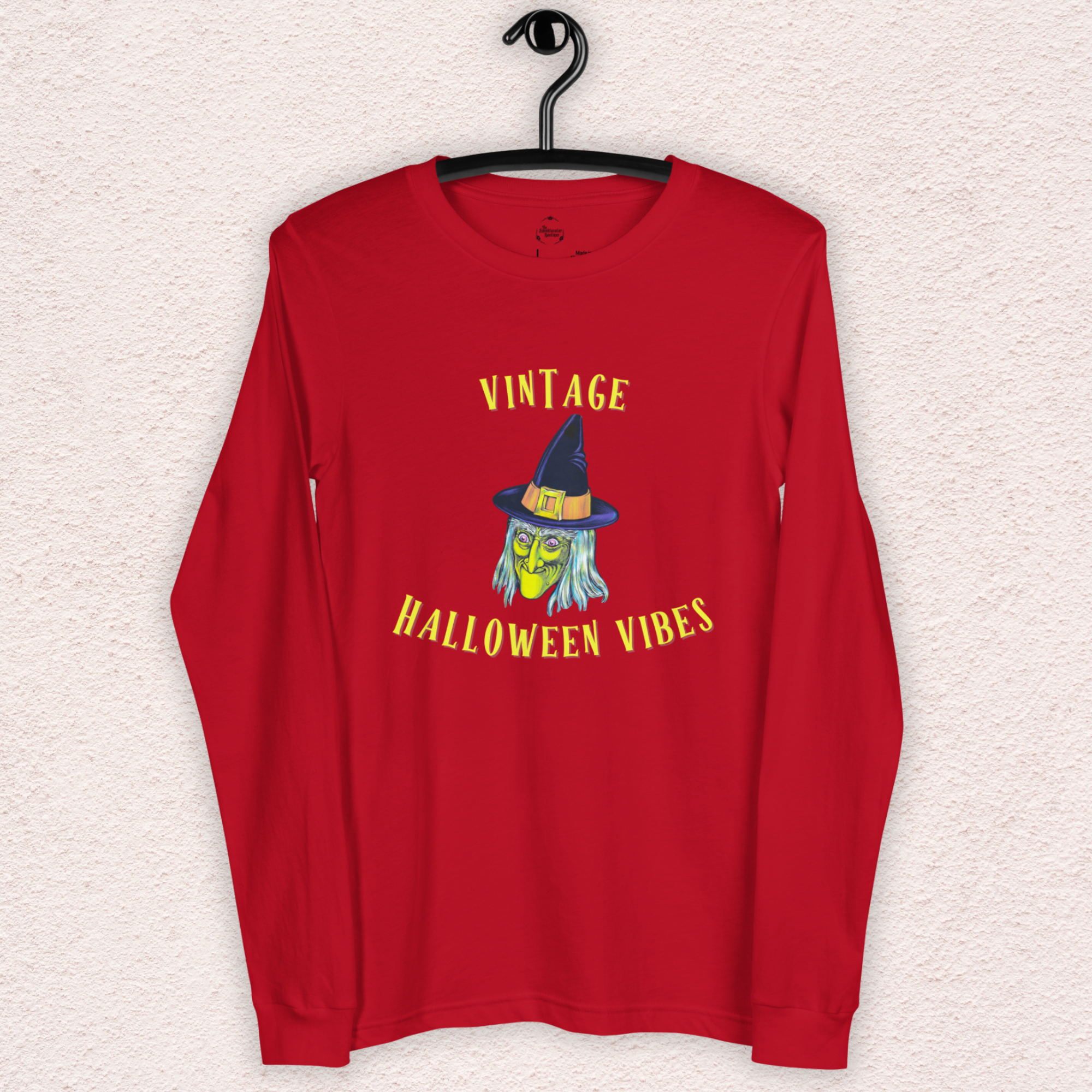 Vintage Halloween Vibes Long Sleeve Tee | Bella+Canvas Unisex Retro Witch Shirt | Color Graphic