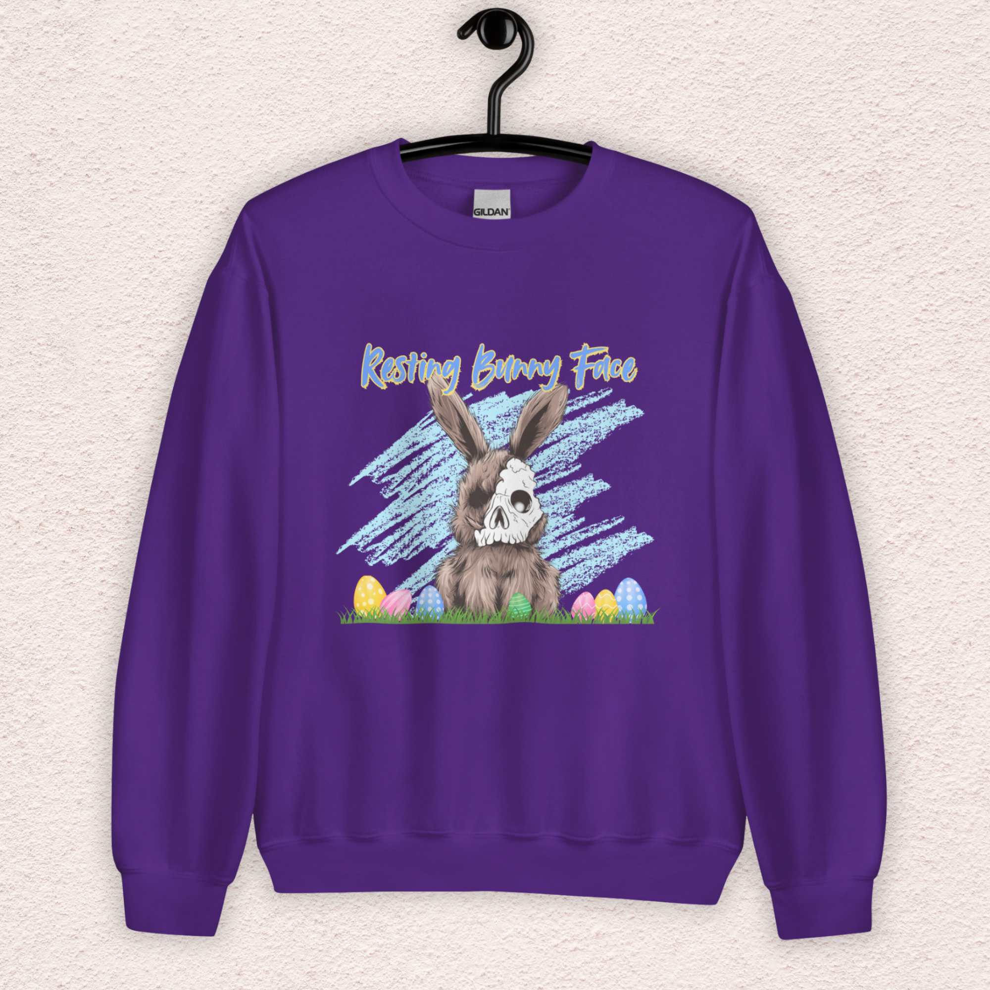 Resting Bunny Face Sweatshirt | Creepy Easter Bunny Skull Crewneck | Funny Spooky Easter Sweatshirt | Dark Humor Bunny Graphic