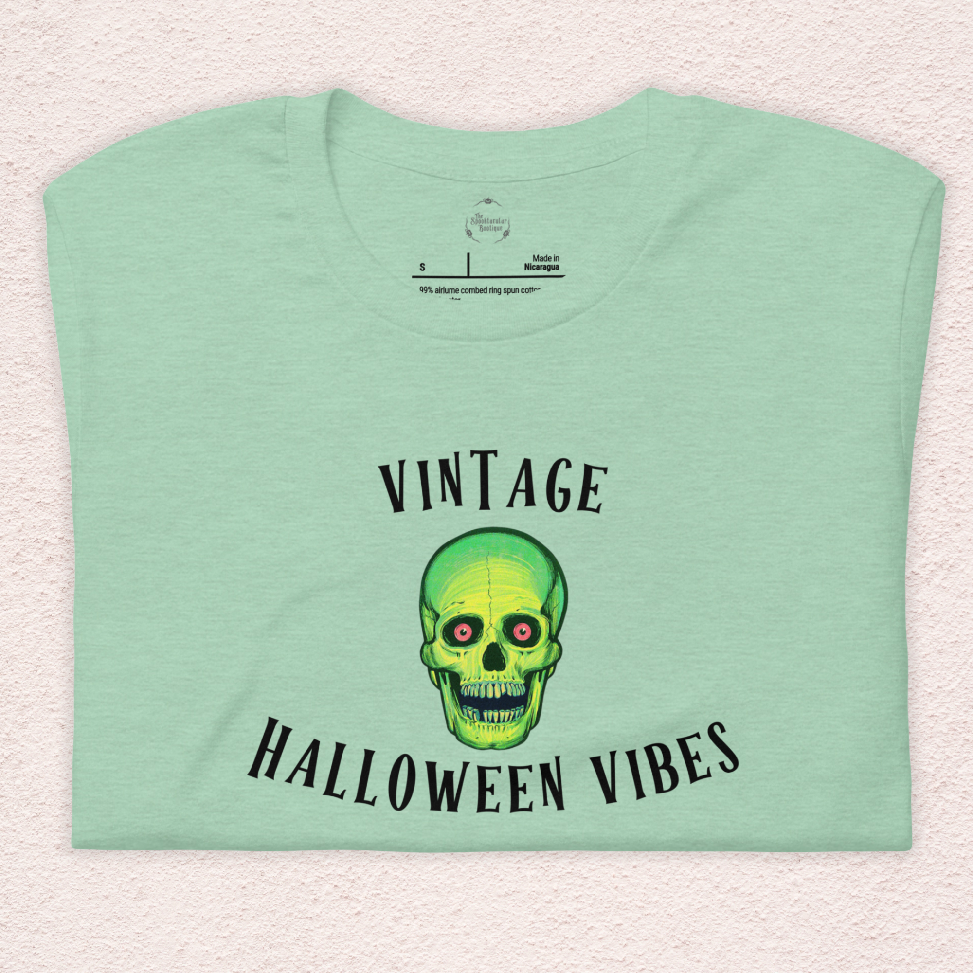 Vintage Halloween Vibes Tee | Unisex Retro Green Skull Graphic Shirt