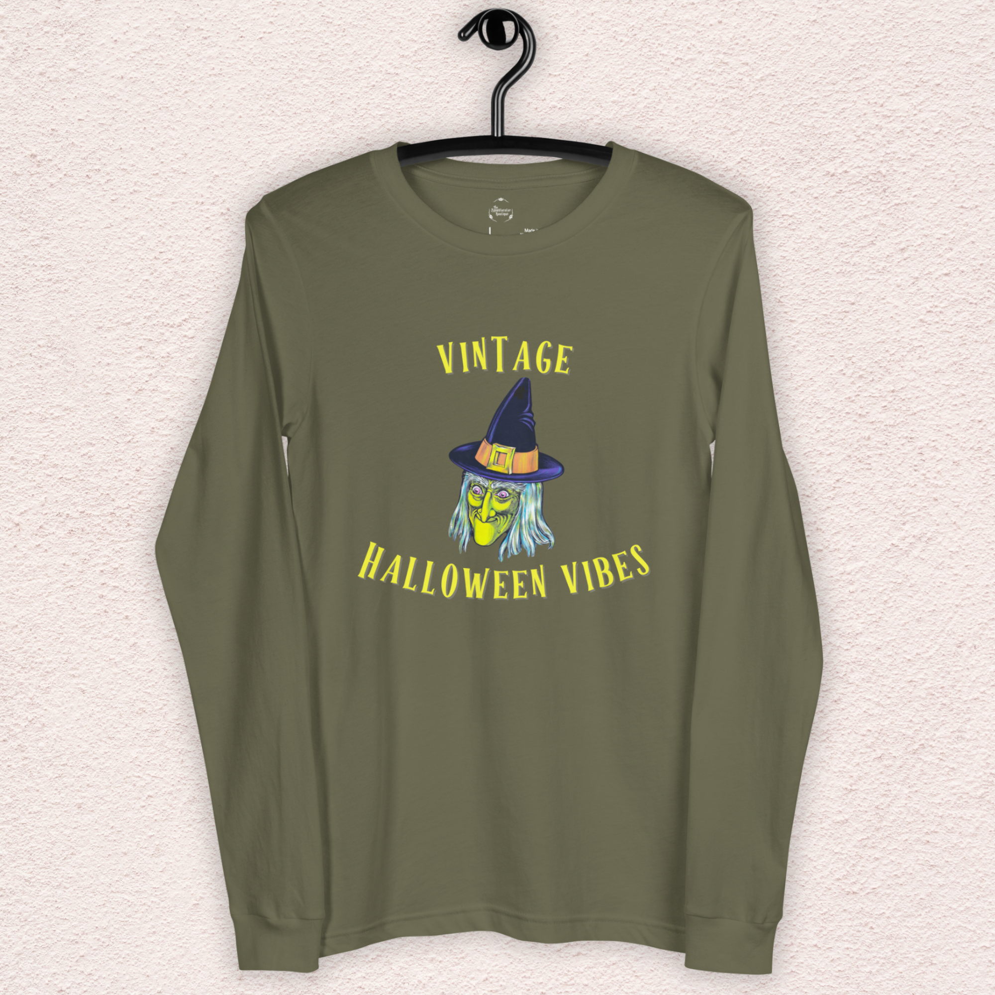 Vintage Halloween Vibes Long Sleeve Tee | Bella+Canvas Unisex Retro Witch Shirt | Color Graphic