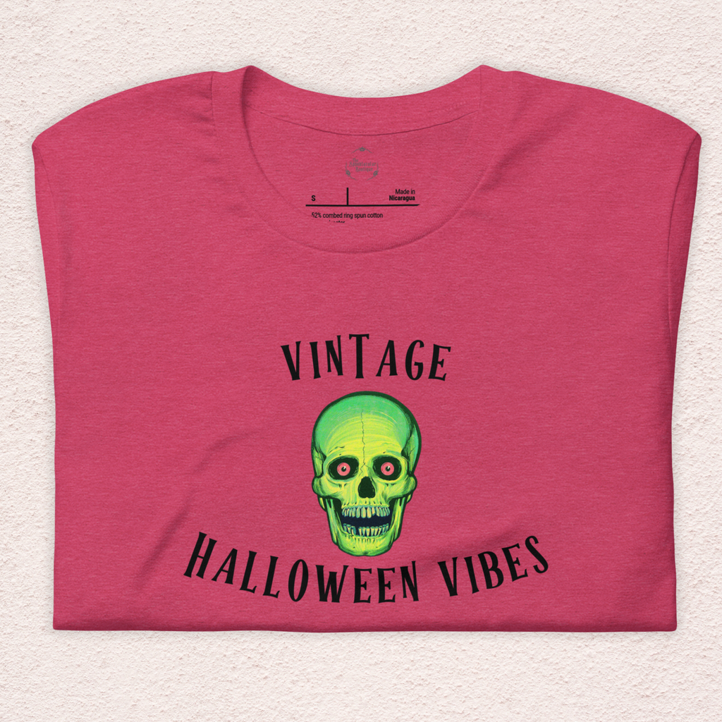 Vintage Halloween Vibes Tee | Unisex Retro Green Skull Graphic Shirt