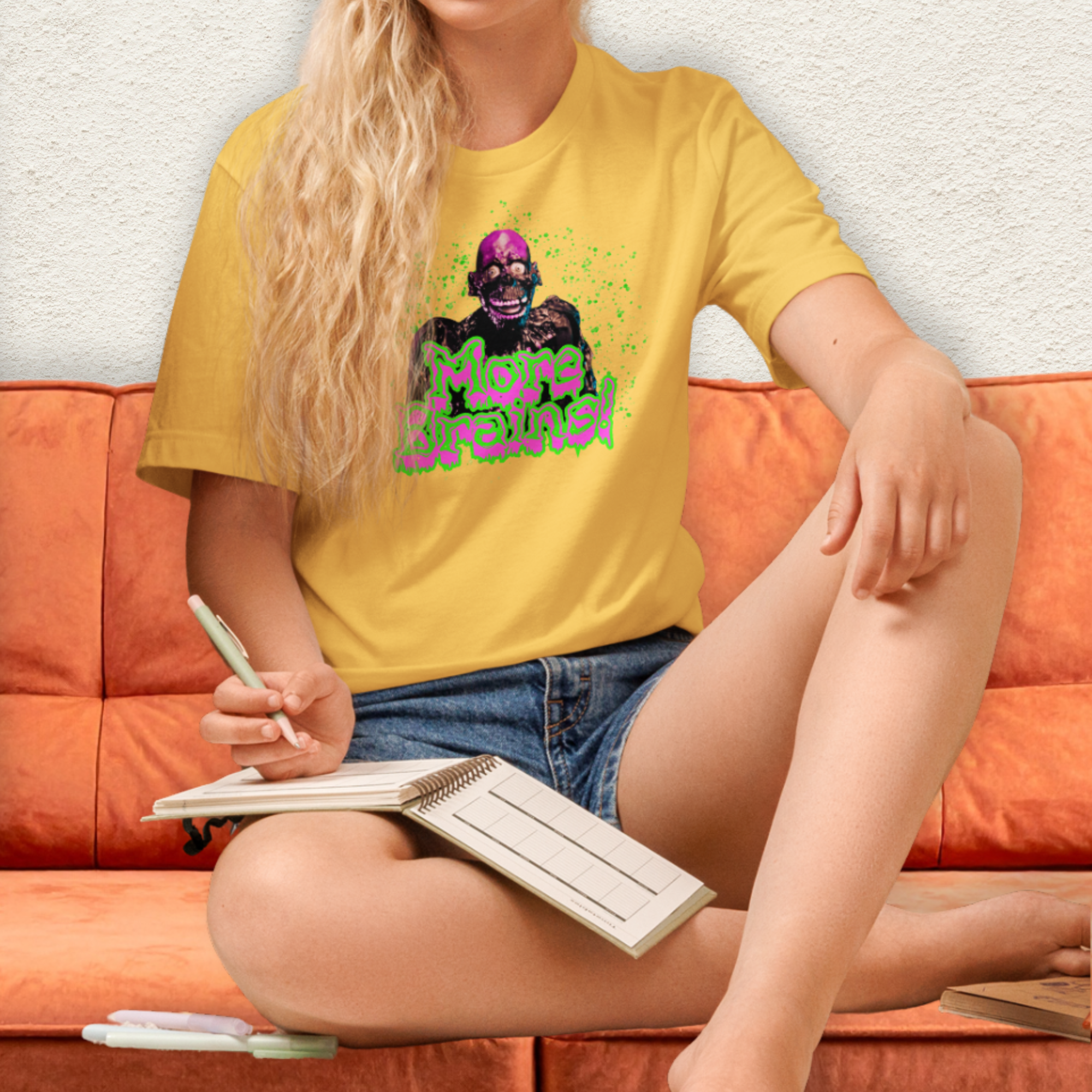 More Brains Tee | Unisex Neon 80s Zombie Horror Graphic Shirt