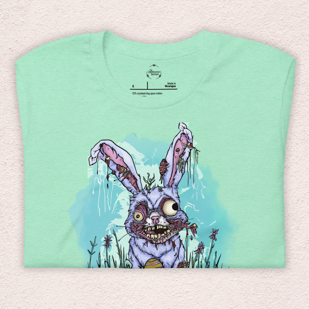The Easter Bunny Knows Where the Bodies Are Buried T-Shirt | Zombie Easter Bunny Horror Tee | Funny Dark Humor Easter Shirt | Bella+Canvas Unisex