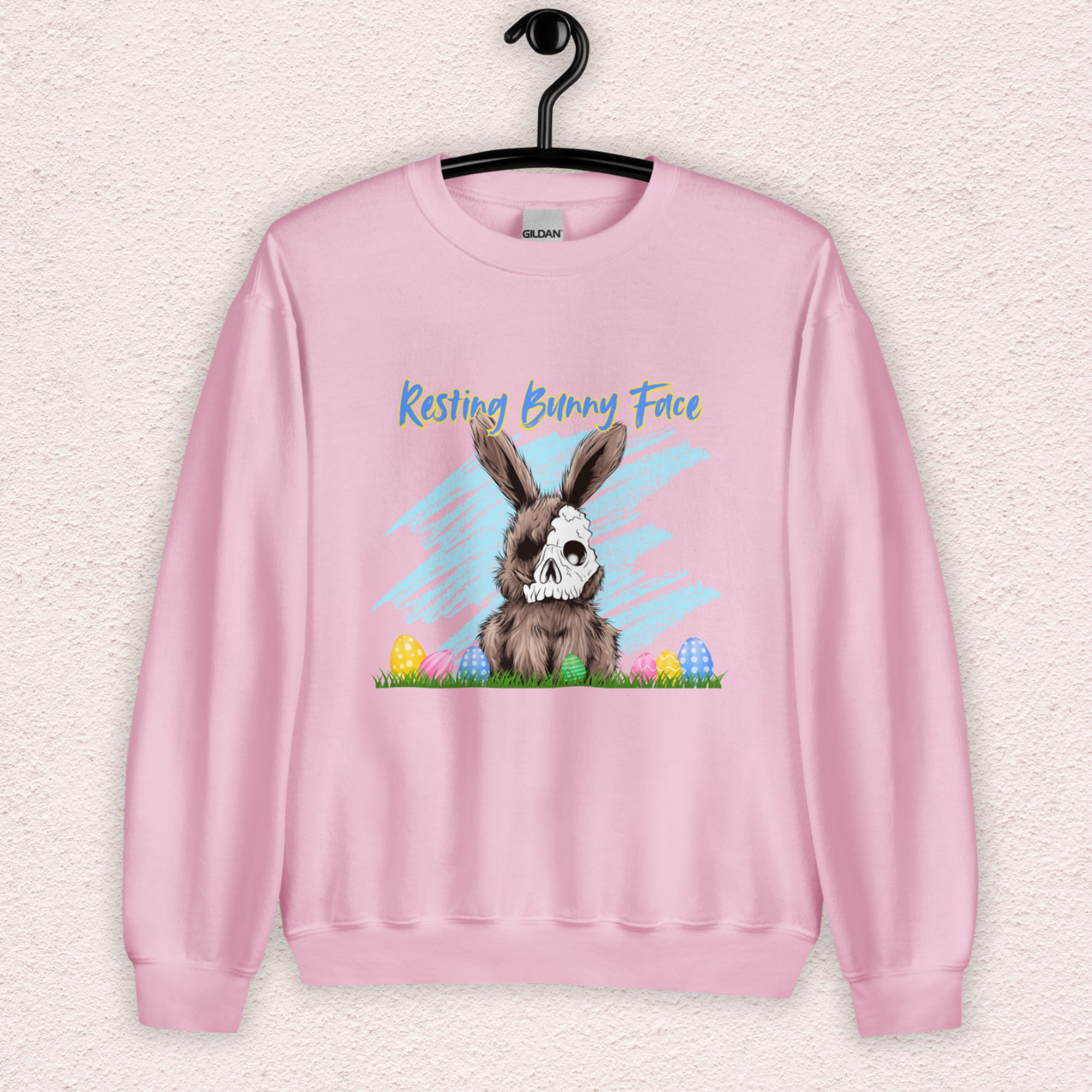 Resting Bunny Face Sweatshirt | Creepy Easter Bunny Skull Crewneck | Funny Spooky Easter Sweatshirt | Dark Humor Bunny Graphic