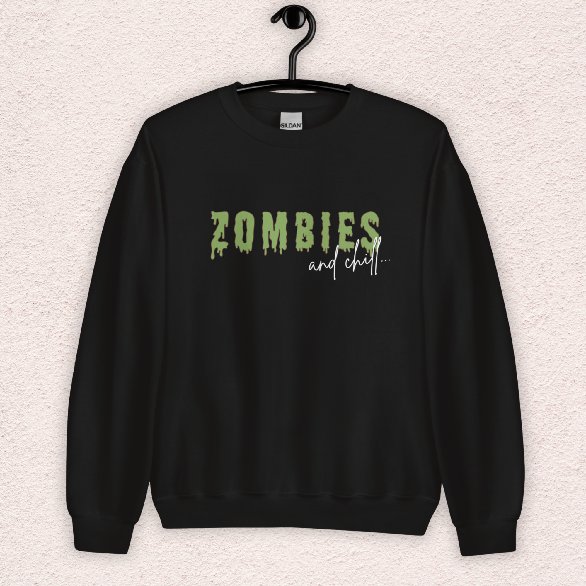 Zombies & Chill Sweatshirt | Horror Movie Crewneck | Gildan Heavy Blend Spooky Zombie Sweatshirt