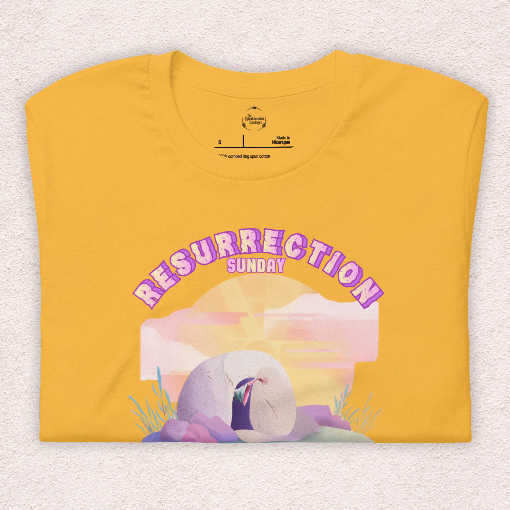 Resurrection Sunday Zombie Hand Tee | Funny Christian Easter Shirt | Tomb & Rolling Stone Graphic | Spooky Faith Bella+Canvas Unisex T-Shirt