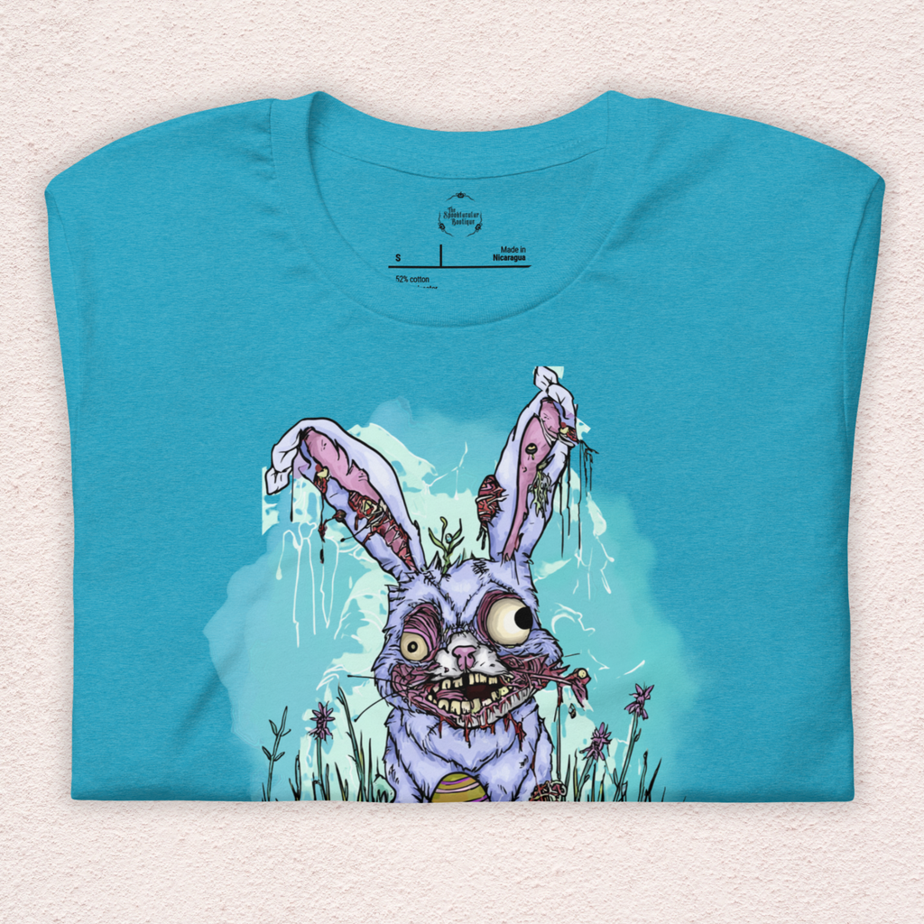 The Easter Bunny Knows Where the Bodies Are Buried T-Shirt | Zombie Easter Bunny Horror Tee | Funny Dark Humor Easter Shirt | Bella+Canvas Unisex