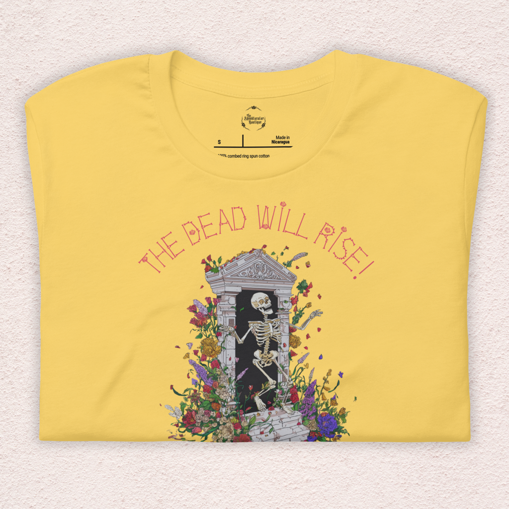 The Dead Will Rise Skeleton Easter Tee | 1 Thessalonians Bible Verse Shirt | Spooky Christian Resurrection Shirt | Bella+Canvas Unisex Graphic Tee