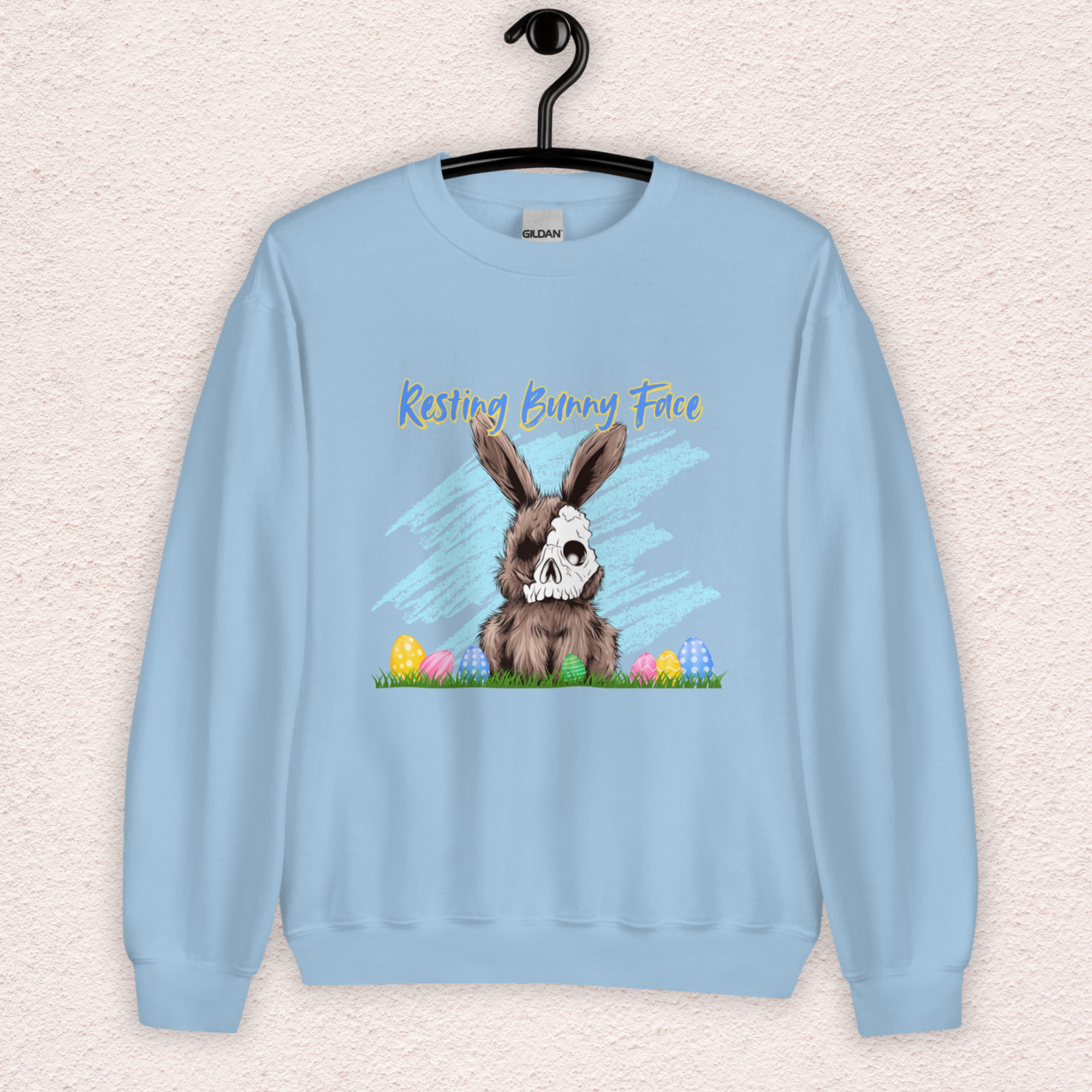 Resting Bunny Face Sweatshirt | Creepy Easter Bunny Skull Crewneck | Funny Spooky Easter Sweatshirt | Dark Humor Bunny Graphic