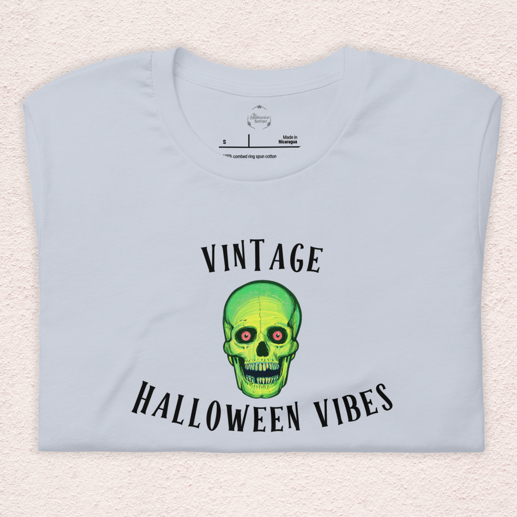 Vintage Halloween Vibes Tee | Unisex Retro Green Skull Graphic Shirt