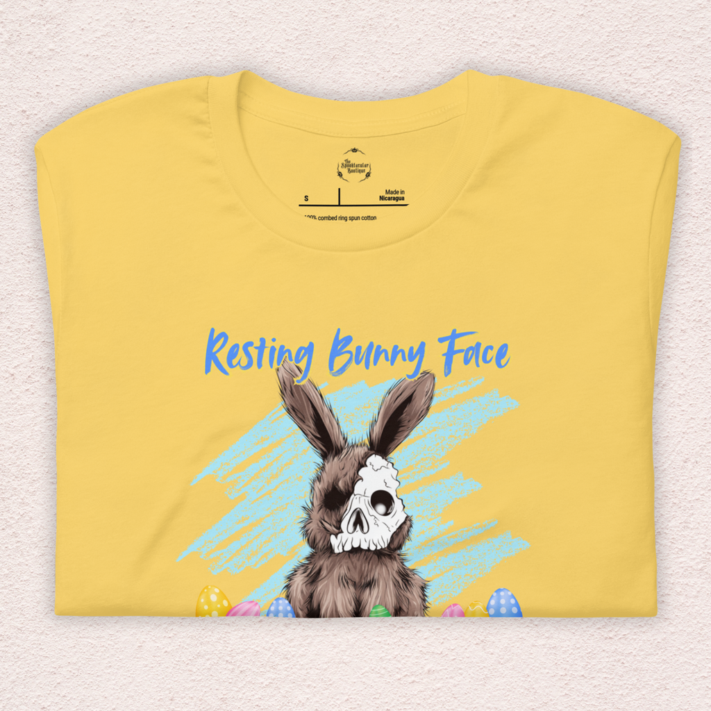 Resting Bunny Face Skeleton Bunny Tee | Funny Dark Humor Easter Shirt | Creepy Easter Bunny Skull Graphic | Bella+Canvas Unisex T-Shirt