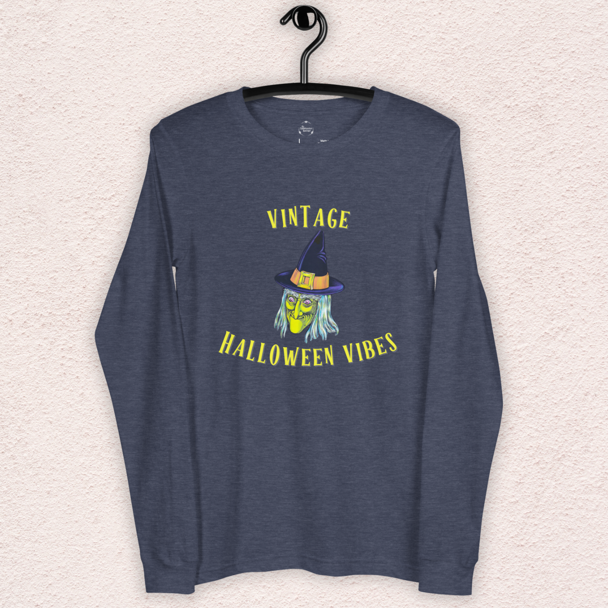 Vintage Halloween Vibes Long Sleeve Tee | Bella+Canvas Unisex Retro Witch Shirt | Color Graphic