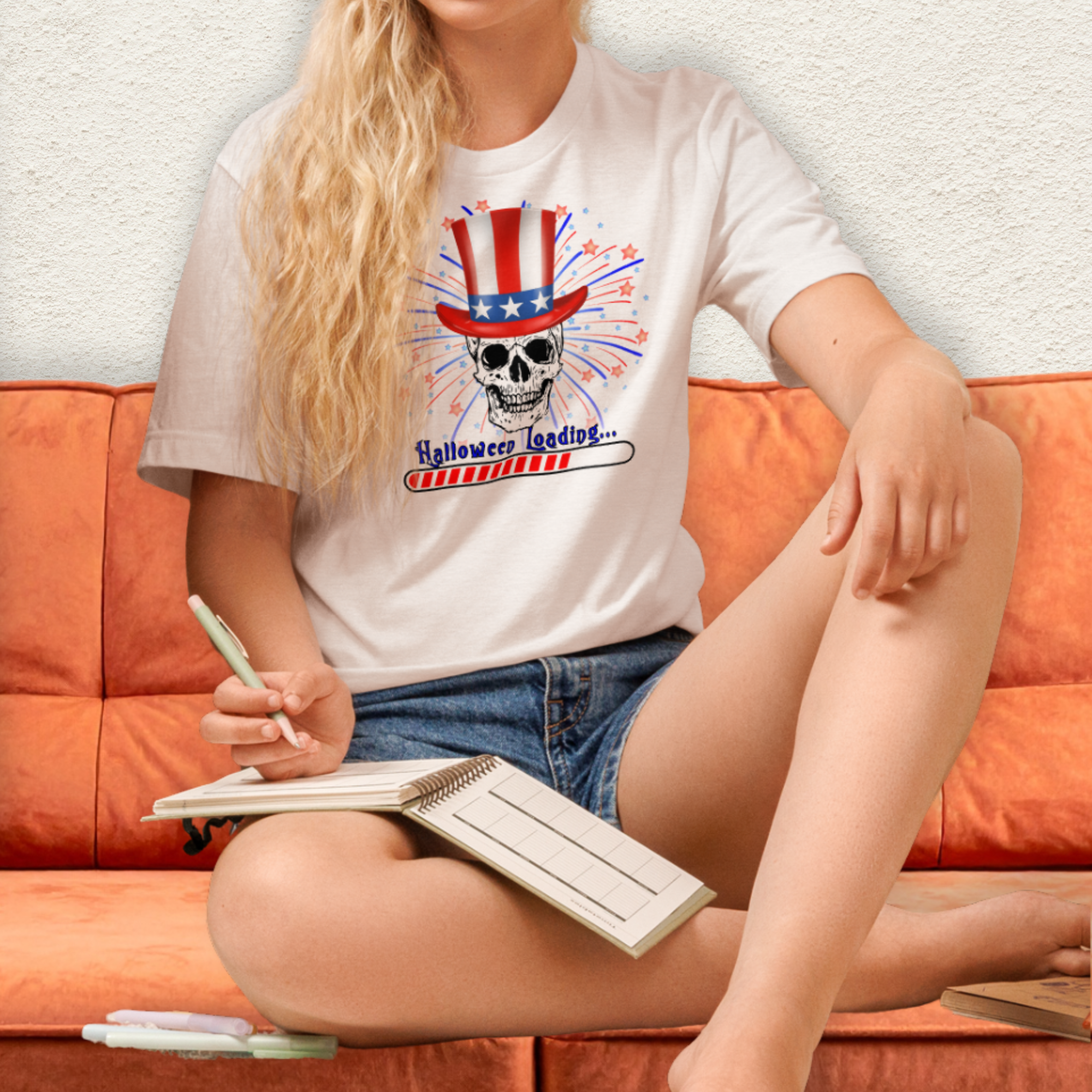 Halloween Loading… Tee | Unisex 4th of July Skull Graphic Shirt