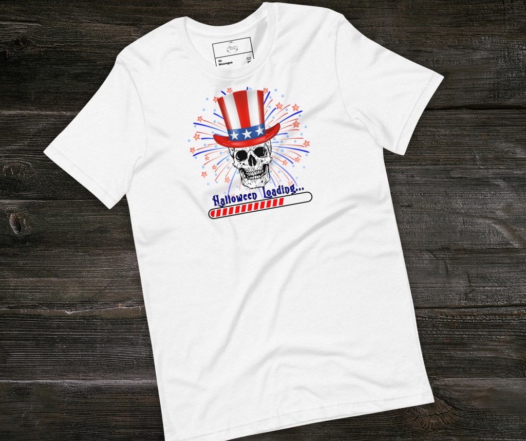Halloween Loading… Tee | Unisex 4th of July Skull Graphic Shirt