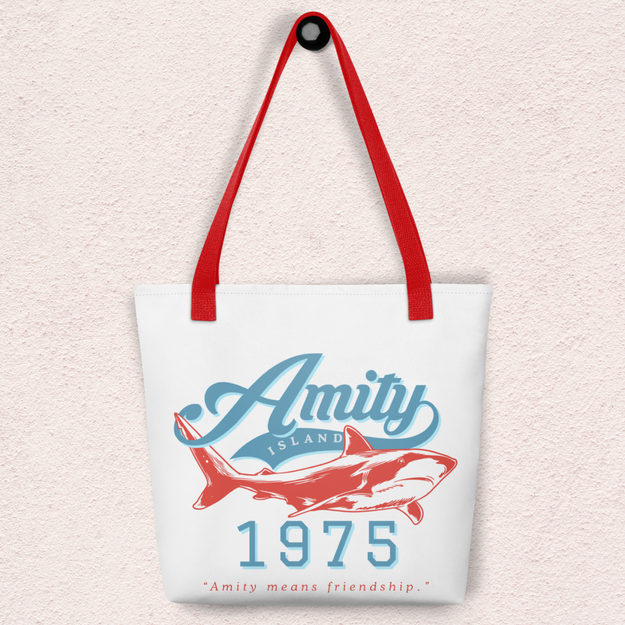 Amity Means Friendship Tote Bag | 15x15 Retro Coastal Horror Market Tote