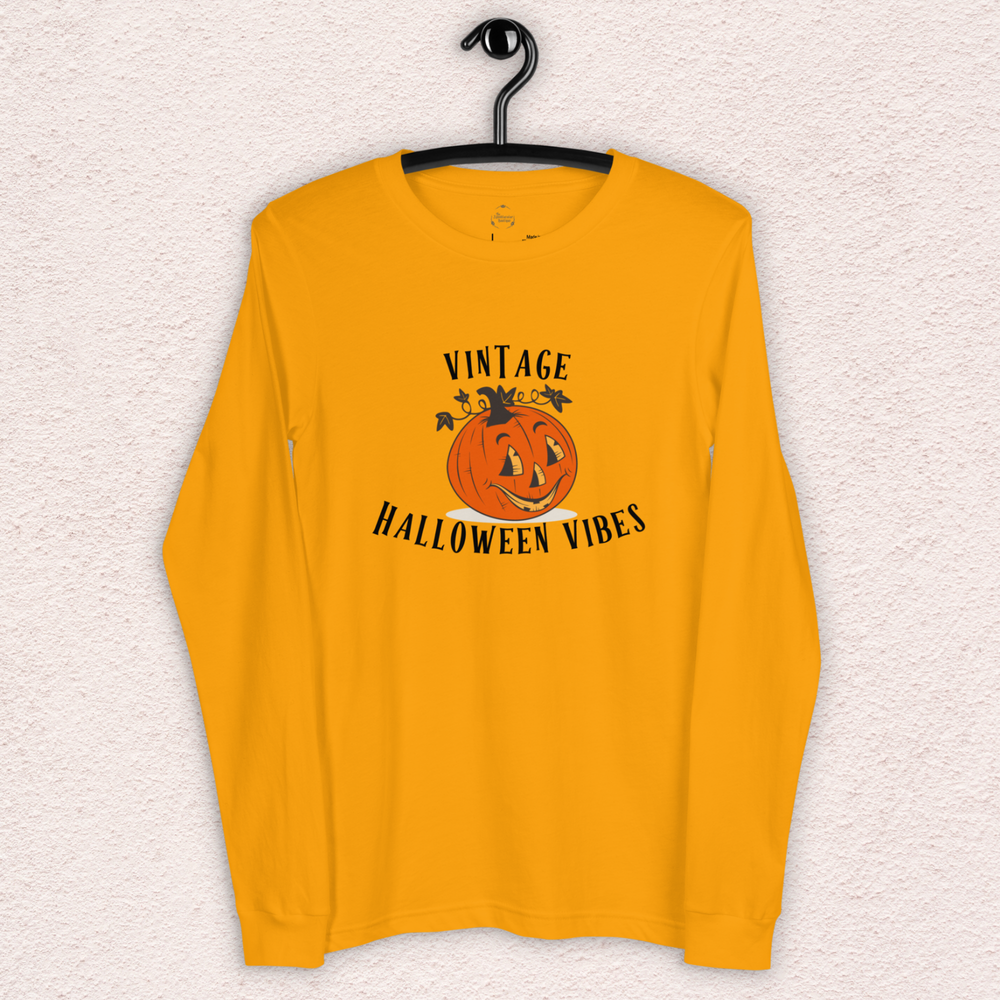 Vintage Halloween Vibes Long Sleeve Tee | Bella+Canvas Retro Jack-O’-Lantern Shirt