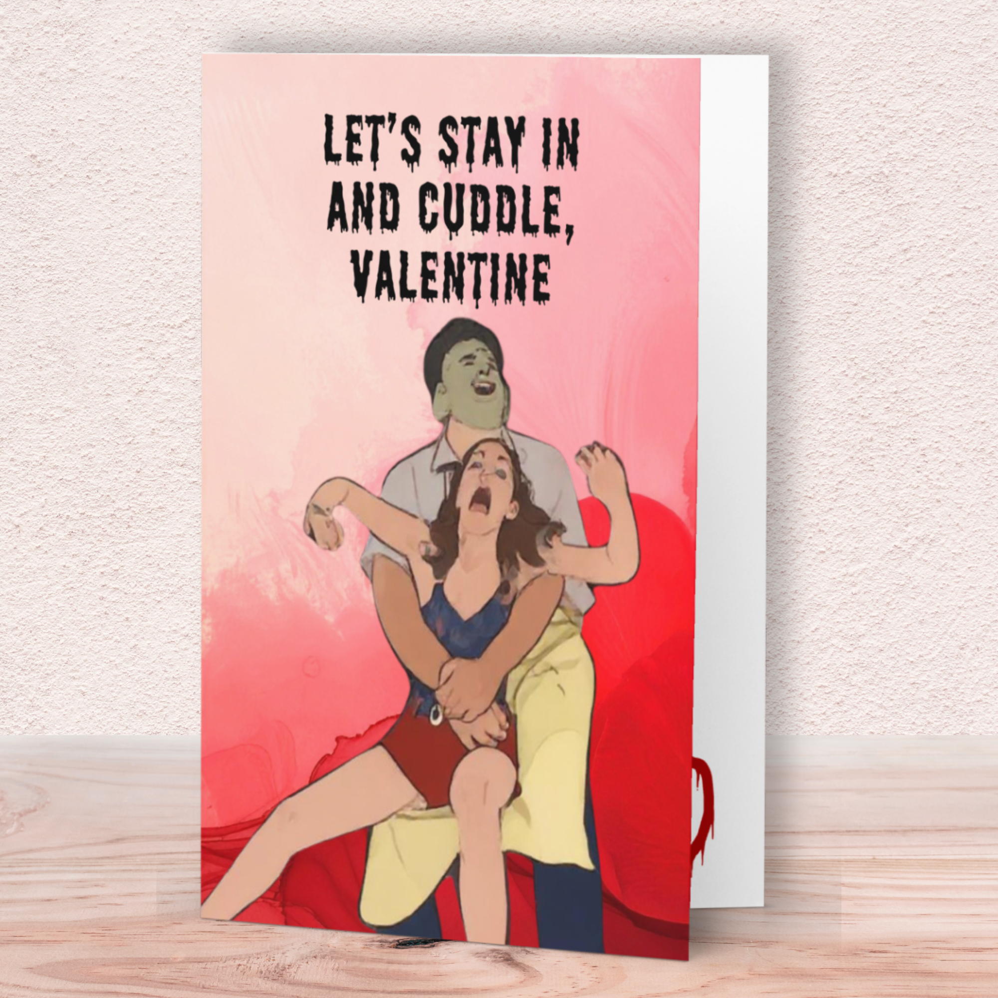 Funny Horror Valentine Card – “Let’s Stay In and Cuddle” Chainsaw Homebody Valentine
