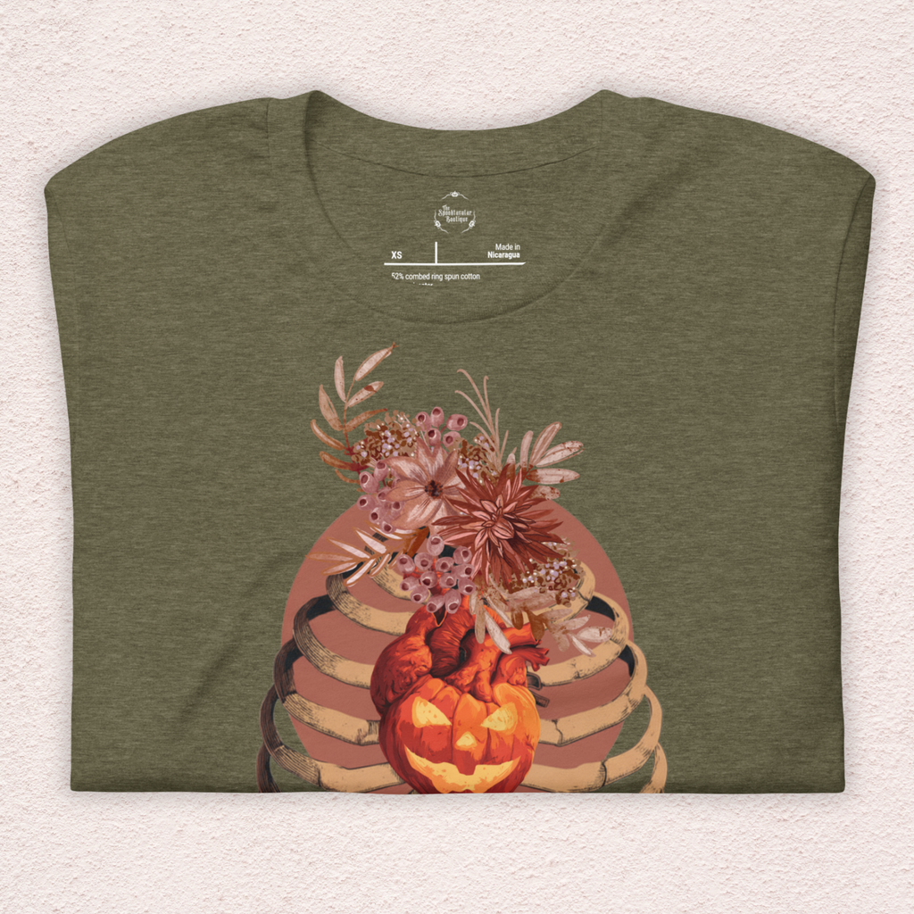 A Fall’s Heart Tee | Skeleton Pumpkin Halloween Shirt | Bella+Canvas Spooky Autumn Graphic Tee