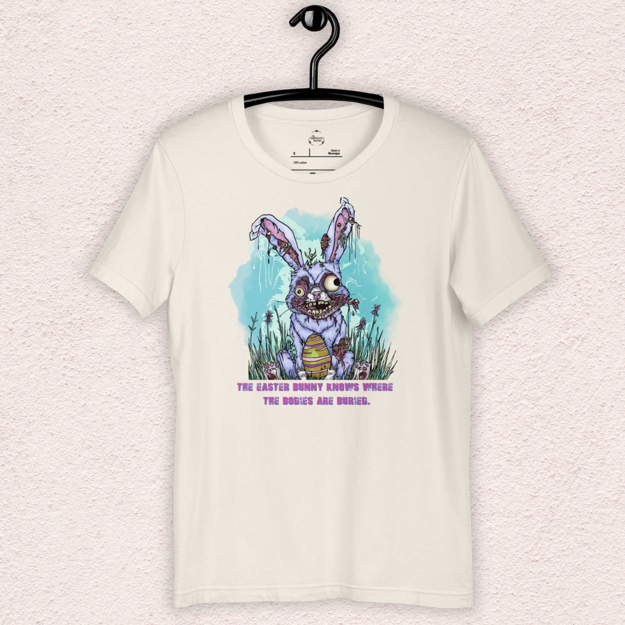 The Easter Bunny Knows Where the Bodies Are Buried T-Shirt | Zombie Easter Bunny Horror Tee | Funny Dark Humor Easter Shirt | Bella+Canvas Unisex