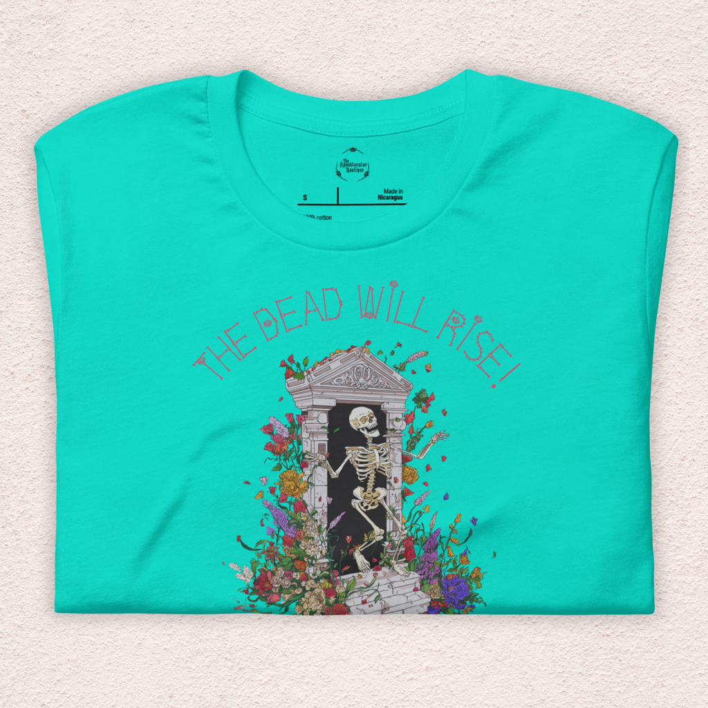 The Dead Will Rise Skeleton Easter Tee | 1 Thessalonians Bible Verse Shirt | Spooky Christian Resurrection Shirt | Bella+Canvas Unisex Graphic Tee