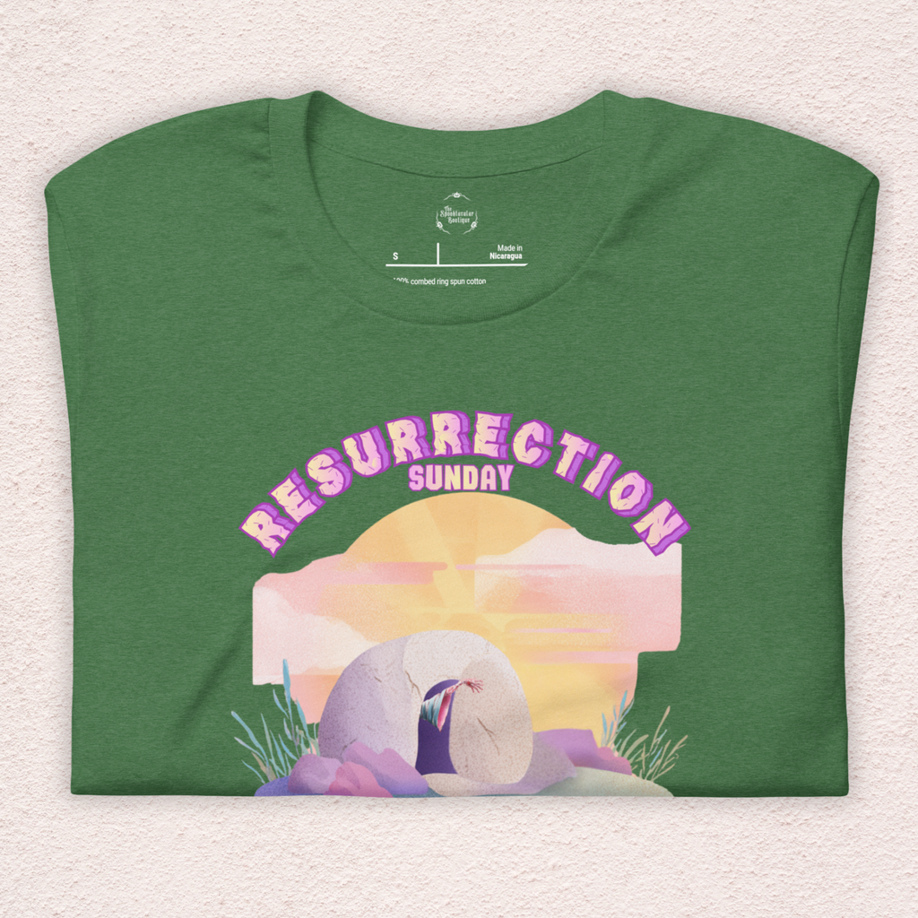 Resurrection Sunday Zombie Hand Tee | Funny Christian Easter Shirt | Tomb & Rolling Stone Graphic | Spooky Faith Bella+Canvas Unisex T-Shirt