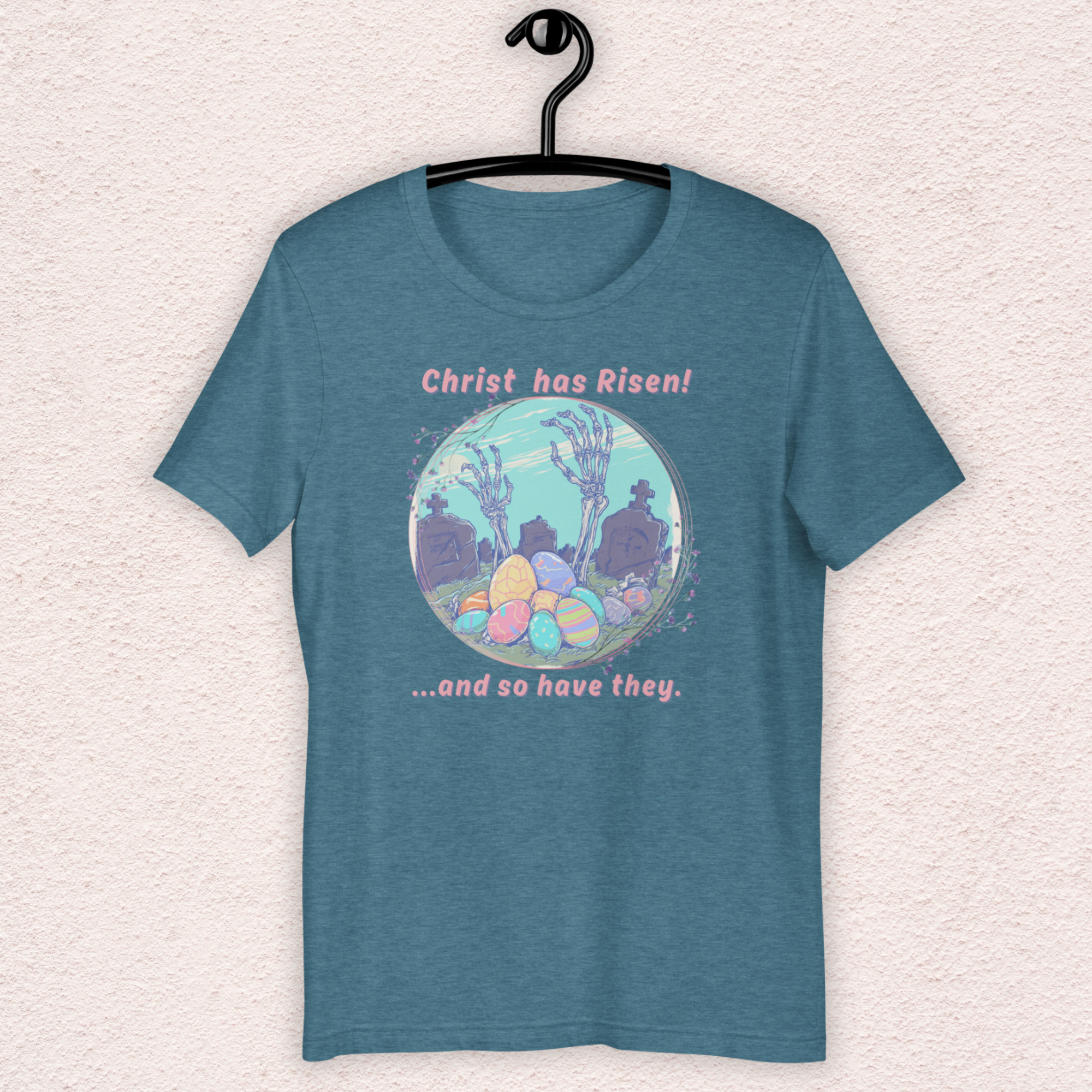 Christ Has Risen… and So Have They T-Shirt | Funny Horror Easter Tee | Skeleton Grave Easter Graphic | Bella+Canvas Unisex Shirt