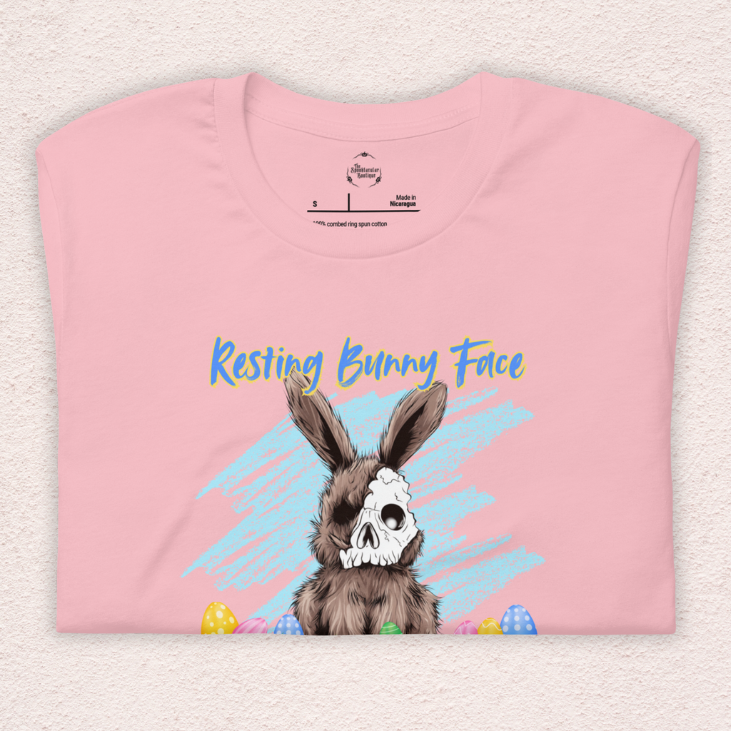 Resting Bunny Face Skeleton Bunny Tee | Funny Dark Humor Easter Shirt | Creepy Easter Bunny Skull Graphic | Bella+Canvas Unisex T-Shirt