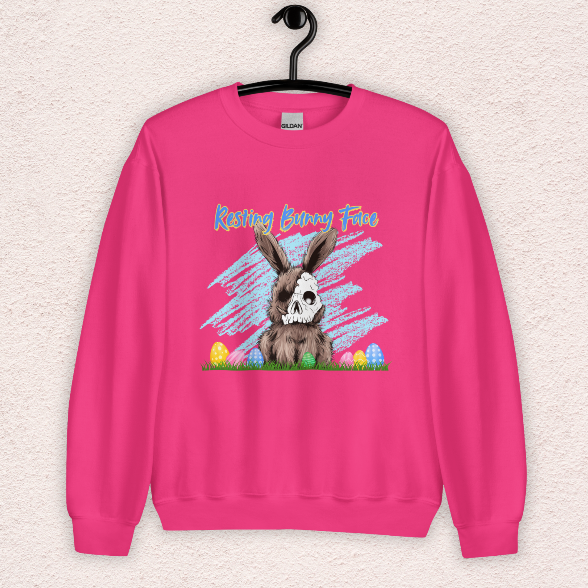 Resting Bunny Face Sweatshirt | Creepy Easter Bunny Skull Crewneck | Funny Spooky Easter Sweatshirt | Dark Humor Bunny Graphic