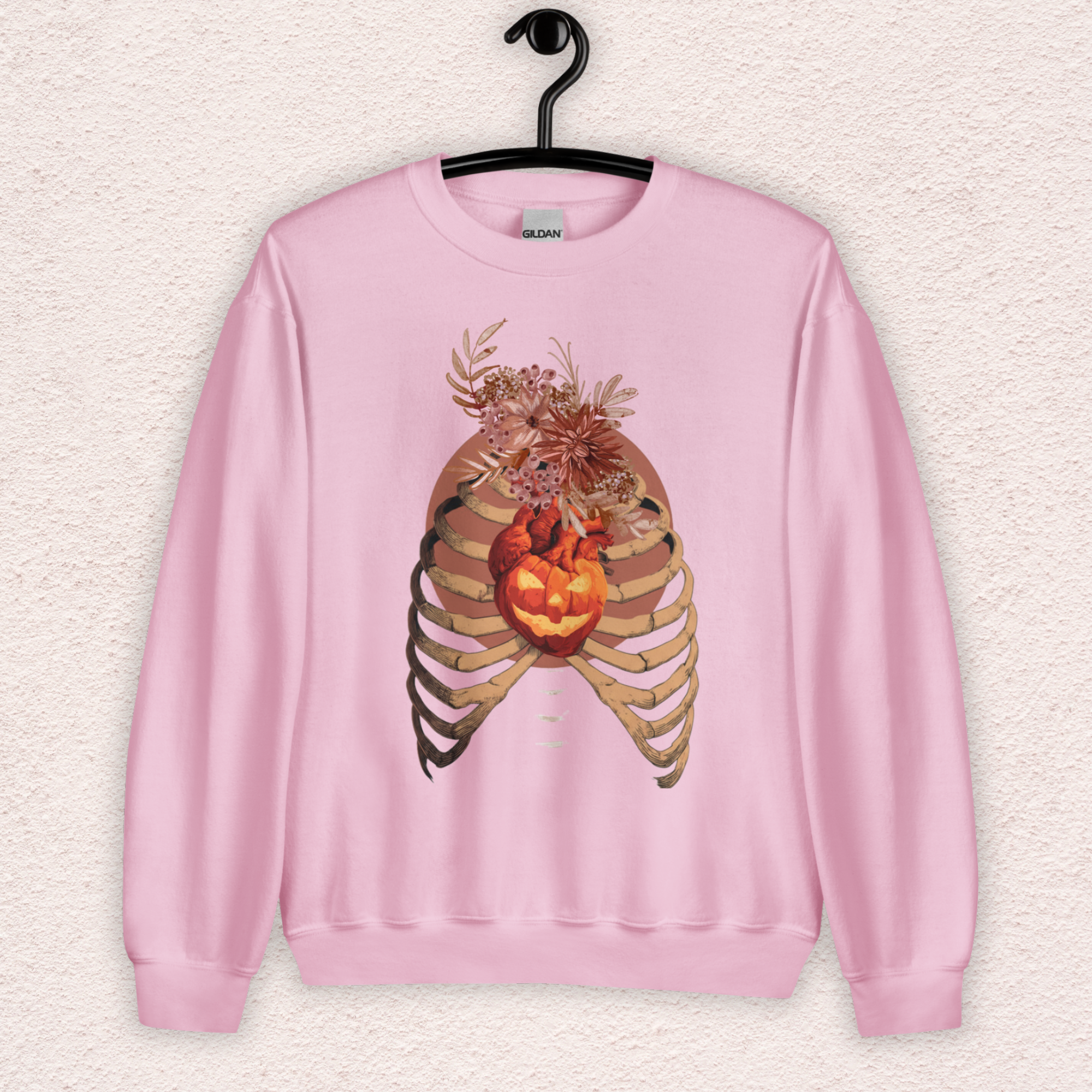 A Fall’s Heart Sweatshirt | Skeleton Pumpkin Autumn Graphic | Gildan Spooky Fall Crewneck