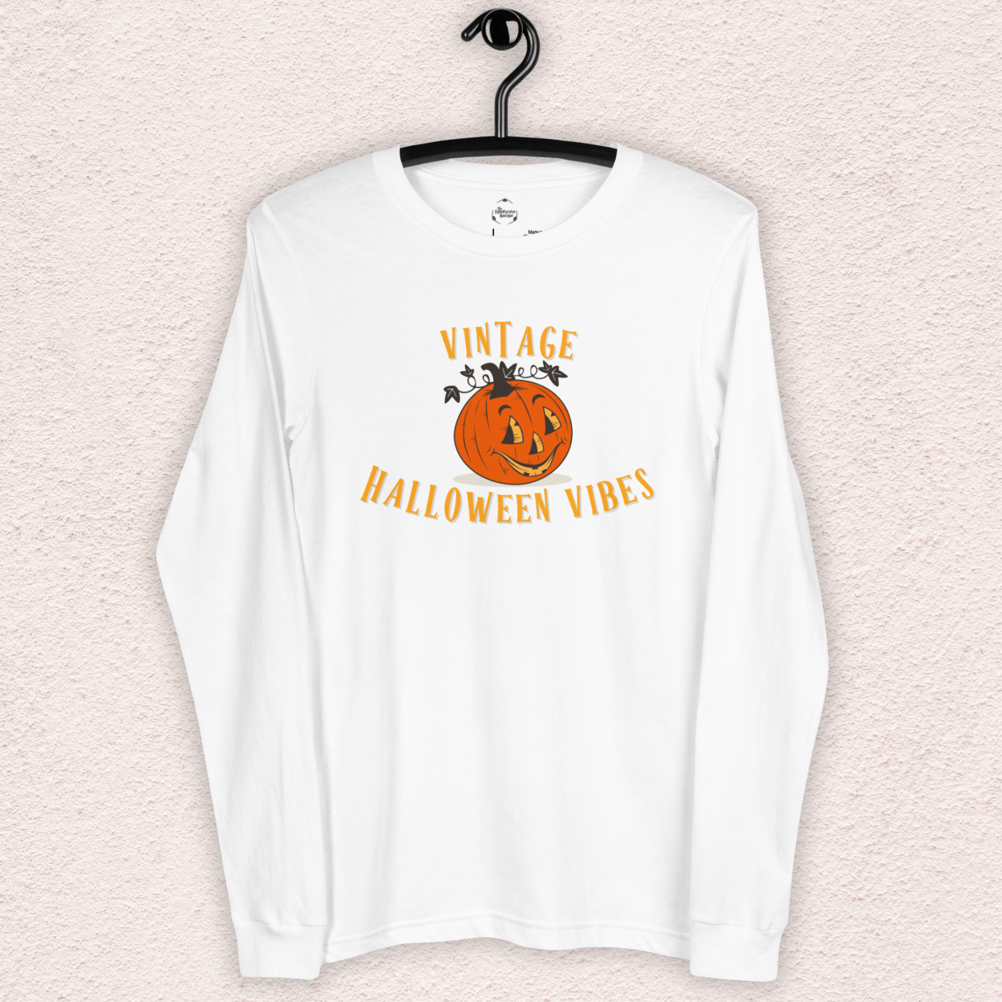 Vintage Halloween Vibes Long Sleeve Tee | Bella+Canvas Unisex Retro Jack-O-Lantern Shirt | Colorful Graphic