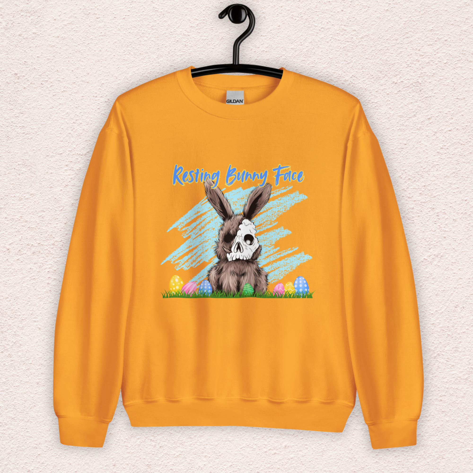 Resting Bunny Face Sweatshirt | Creepy Easter Bunny Skull Crewneck | Funny Spooky Easter Sweatshirt | Dark Humor Bunny Graphic