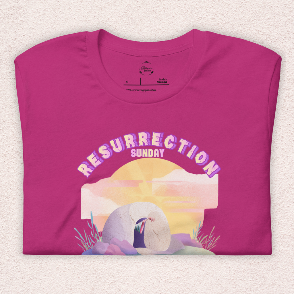 Resurrection Sunday Zombie Hand Tee | Funny Christian Easter Shirt | Tomb & Rolling Stone Graphic | Spooky Faith Bella+Canvas Unisex T-Shirt