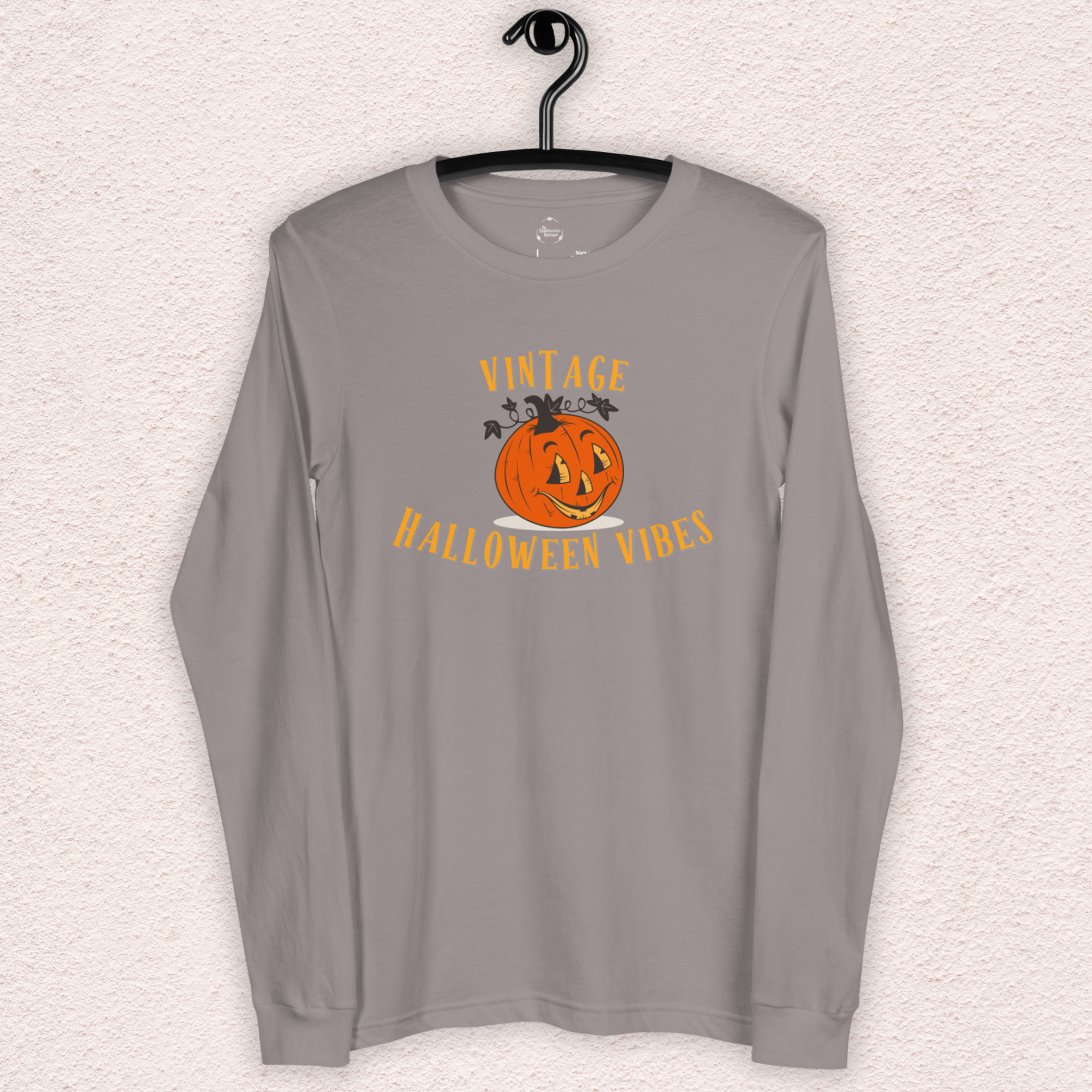 Vintage Halloween Vibes Long Sleeve Tee | Bella+Canvas Unisex Retro Jack-O-Lantern Shirt | Colorful Graphic
