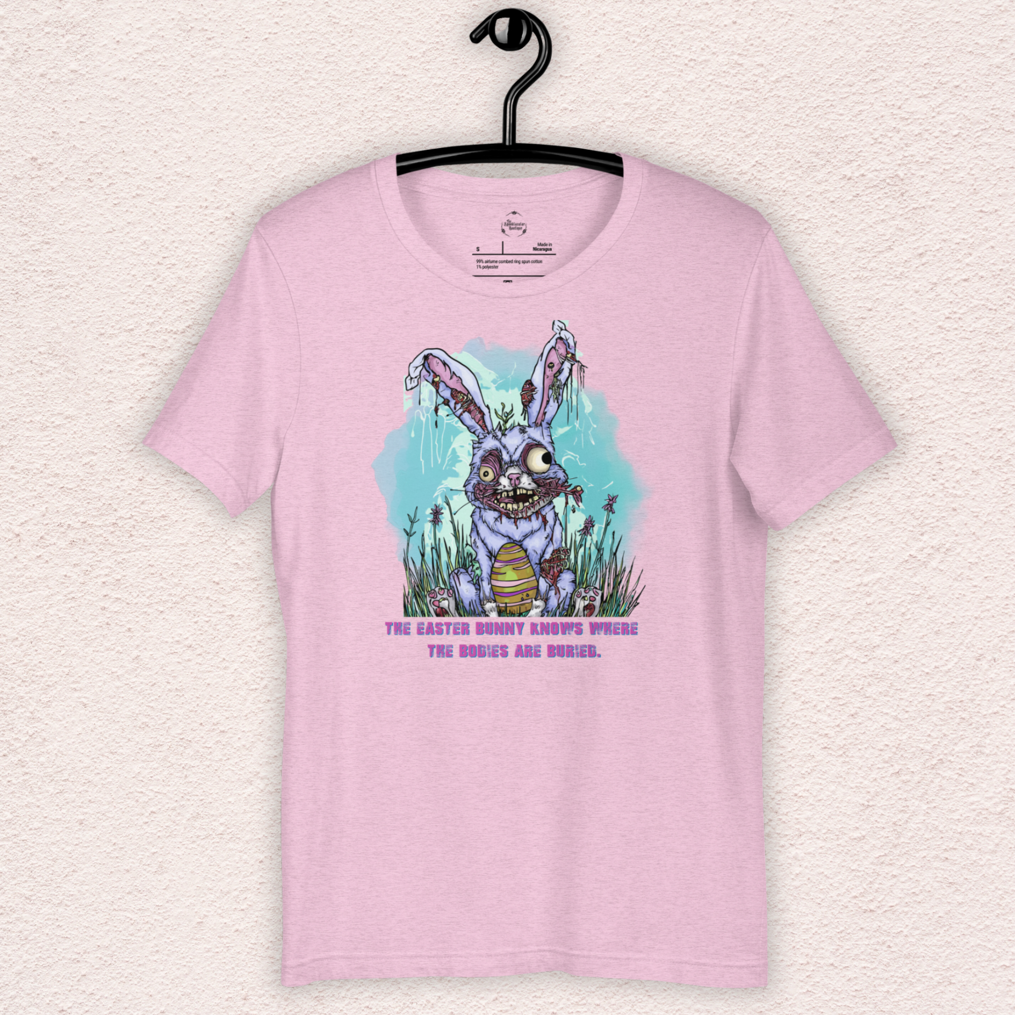 The Easter Bunny Knows Where the Bodies Are Buried T-Shirt | Zombie Easter Bunny Horror Tee | Funny Dark Humor Easter Shirt | Bella+Canvas Unisex