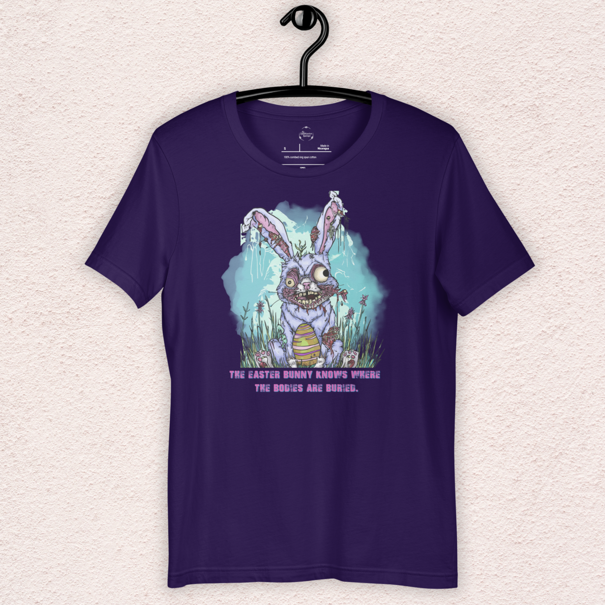 The Easter Bunny Knows Where the Bodies Are Buried T-Shirt | Zombie Easter Bunny Horror Tee | Funny Dark Humor Easter Shirt | Bella+Canvas Unisex