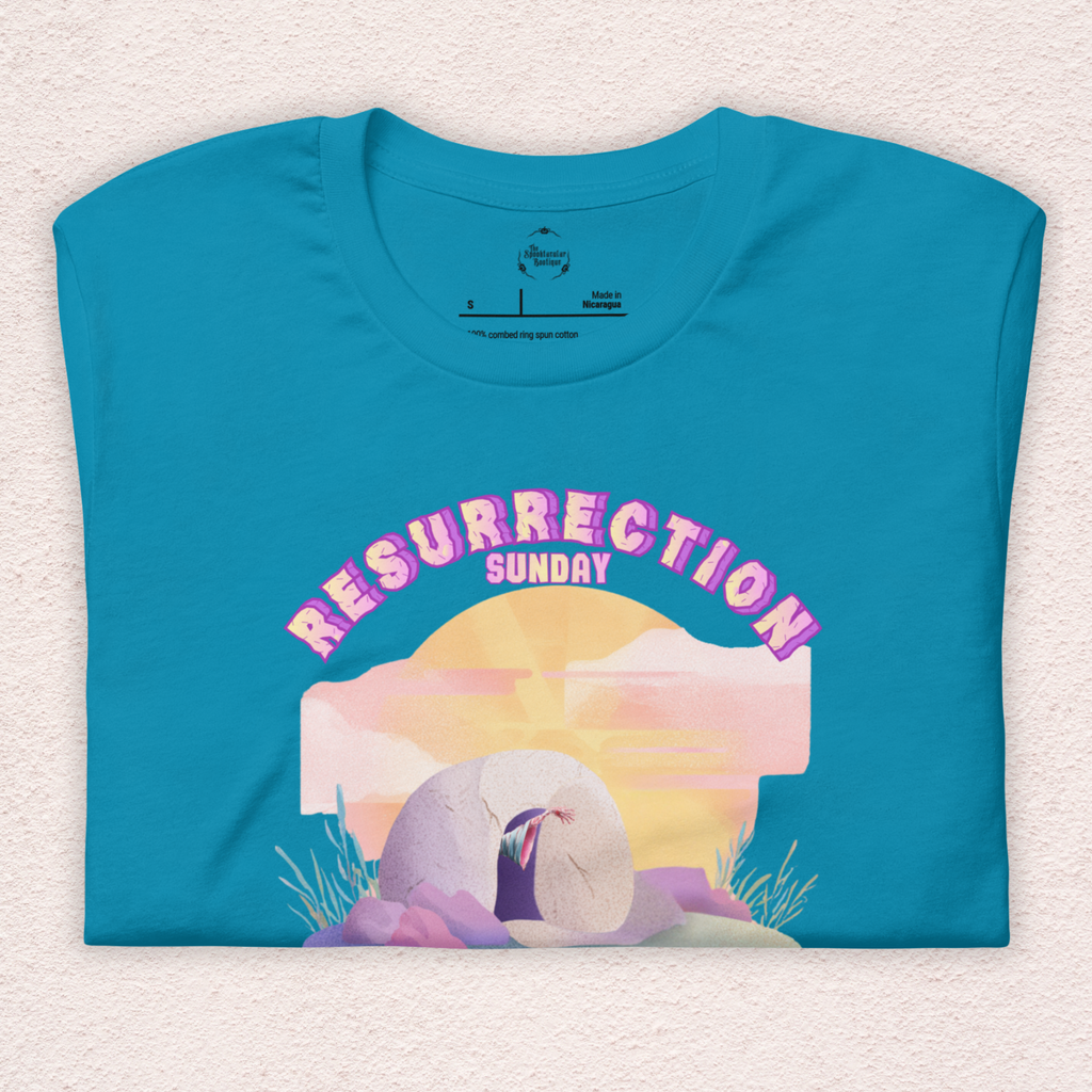 Resurrection Sunday Zombie Hand Tee | Funny Christian Easter Shirt | Tomb & Rolling Stone Graphic | Spooky Faith Bella+Canvas Unisex T-Shirt