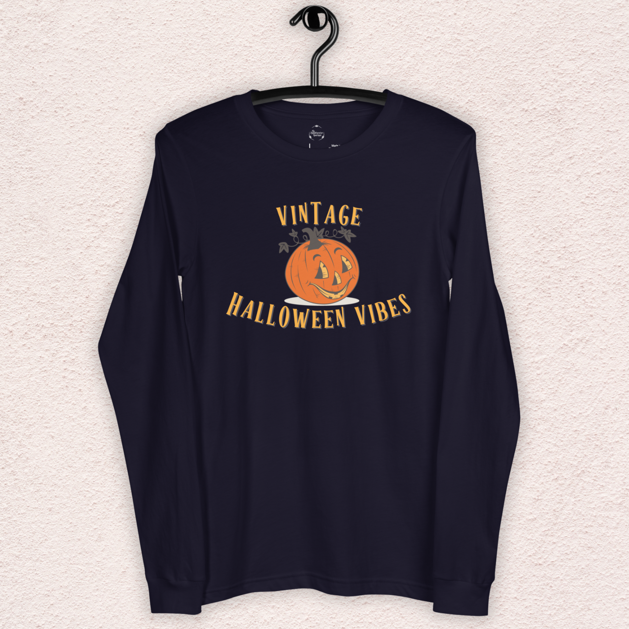 Vintage Halloween Vibes Long Sleeve Tee | Bella+Canvas Unisex Retro Jack-O-Lantern Shirt | Colorful Graphic