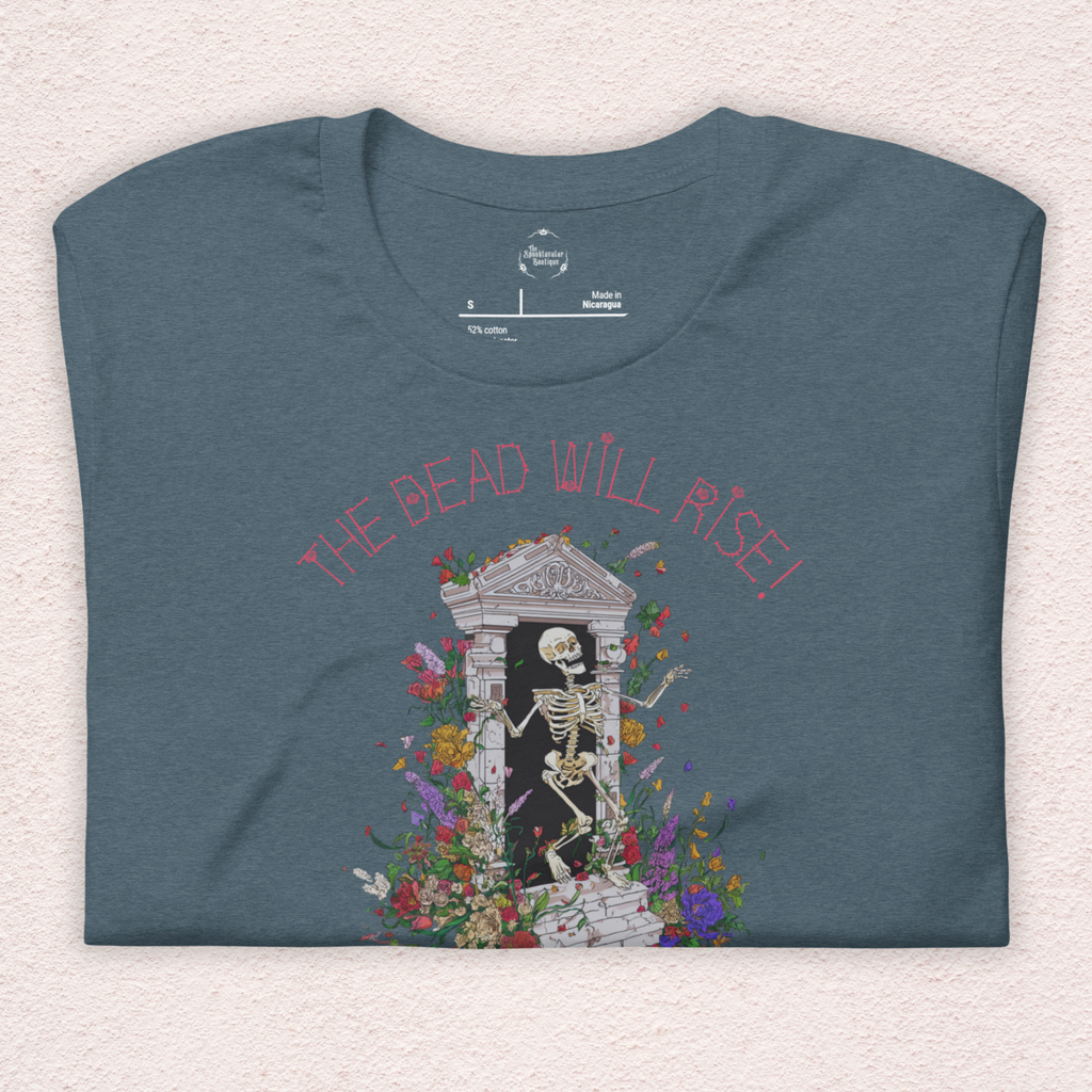 The Dead Will Rise Skeleton Easter Tee | 1 Thessalonians Bible Verse Shirt | Spooky Christian Resurrection Shirt | Bella+Canvas Unisex Graphic Tee