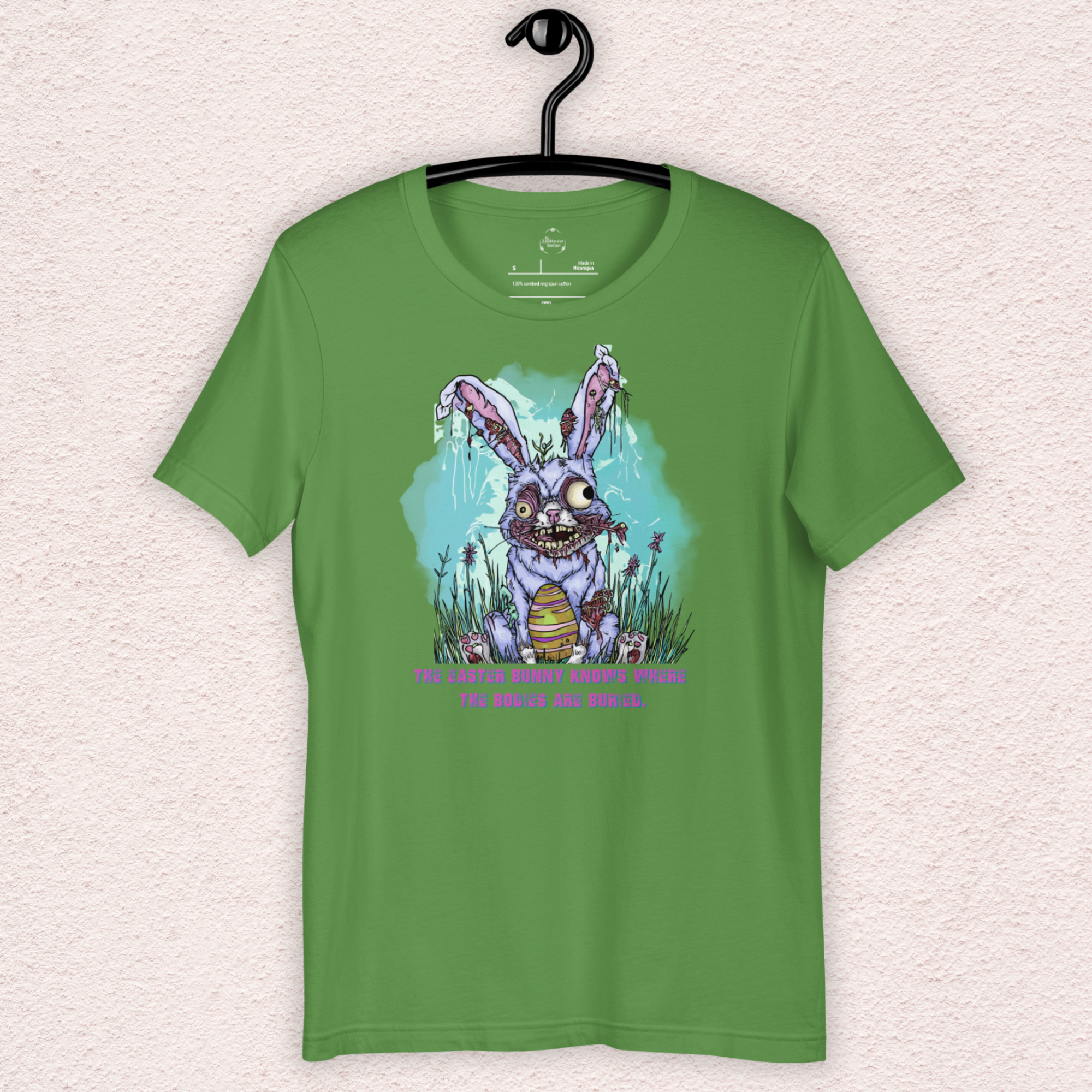The Easter Bunny Knows Where the Bodies Are Buried T-Shirt | Zombie Easter Bunny Horror Tee | Funny Dark Humor Easter Shirt | Bella+Canvas Unisex