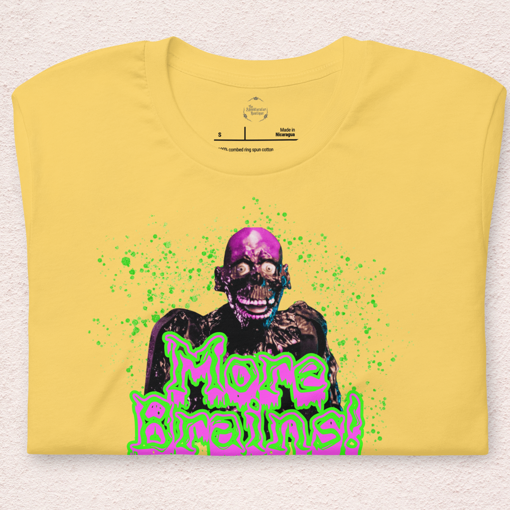 More Brains Tee | Unisex Neon 80s Zombie Horror Graphic Shirt