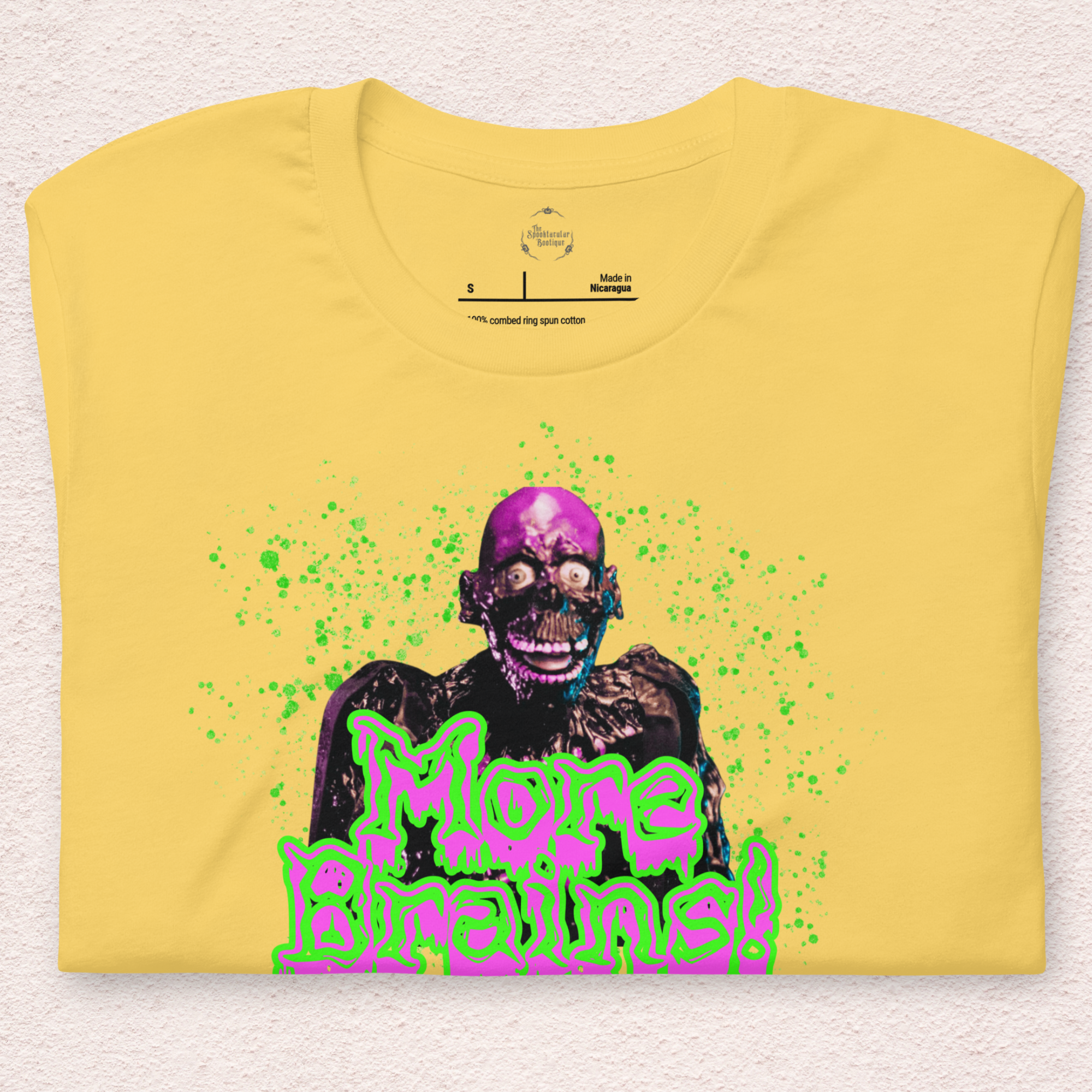More Brains Tee | Unisex Neon 80s Zombie Horror Graphic Shirt