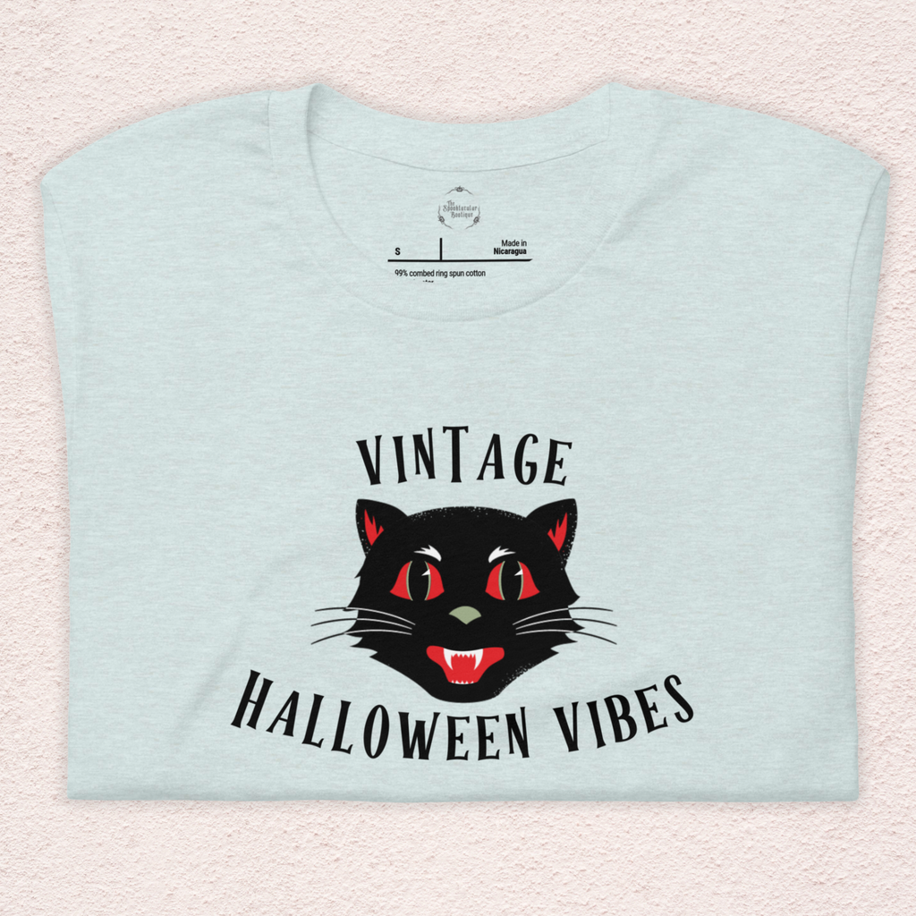 Vintage Halloween Vibes Tee | Unisex Retro Halloween Cat Graphic Shirt