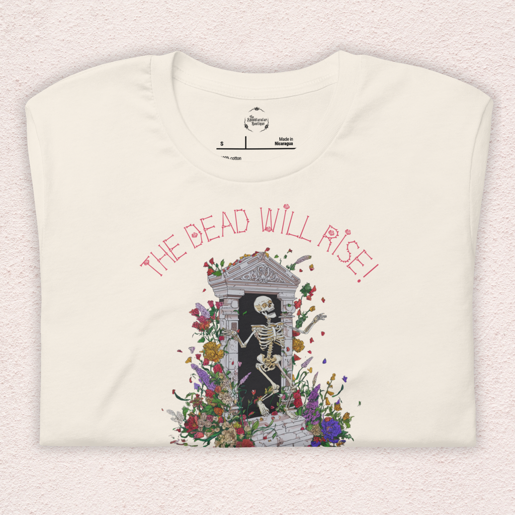 The Dead Will Rise Skeleton Easter Tee | 1 Thessalonians Bible Verse Shirt | Spooky Christian Resurrection Shirt | Bella+Canvas Unisex Graphic Tee
